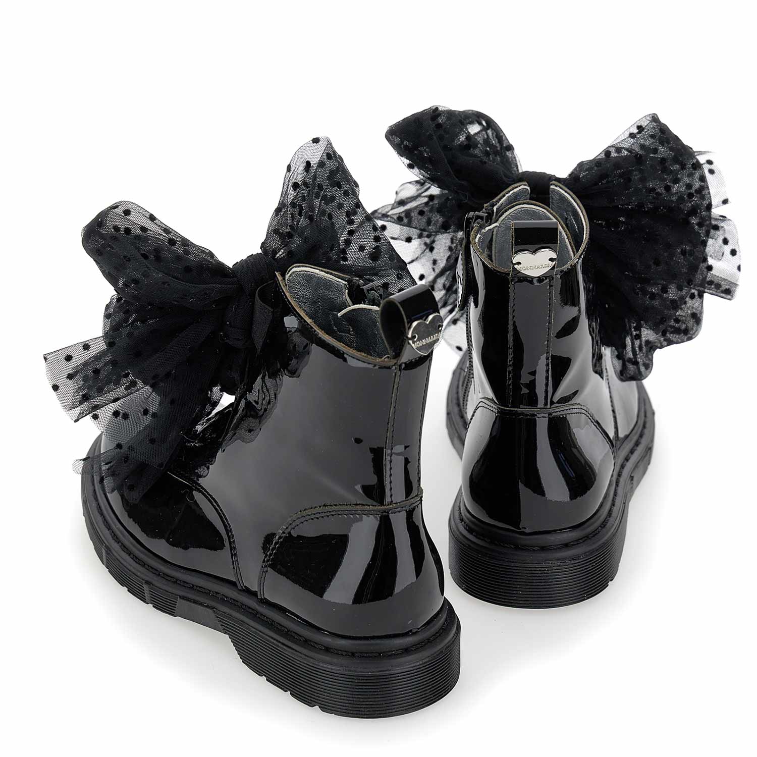 Anfibi Monnalisa nero lucido con fiocchi in tulle - annameglio.com abbigliamento moda