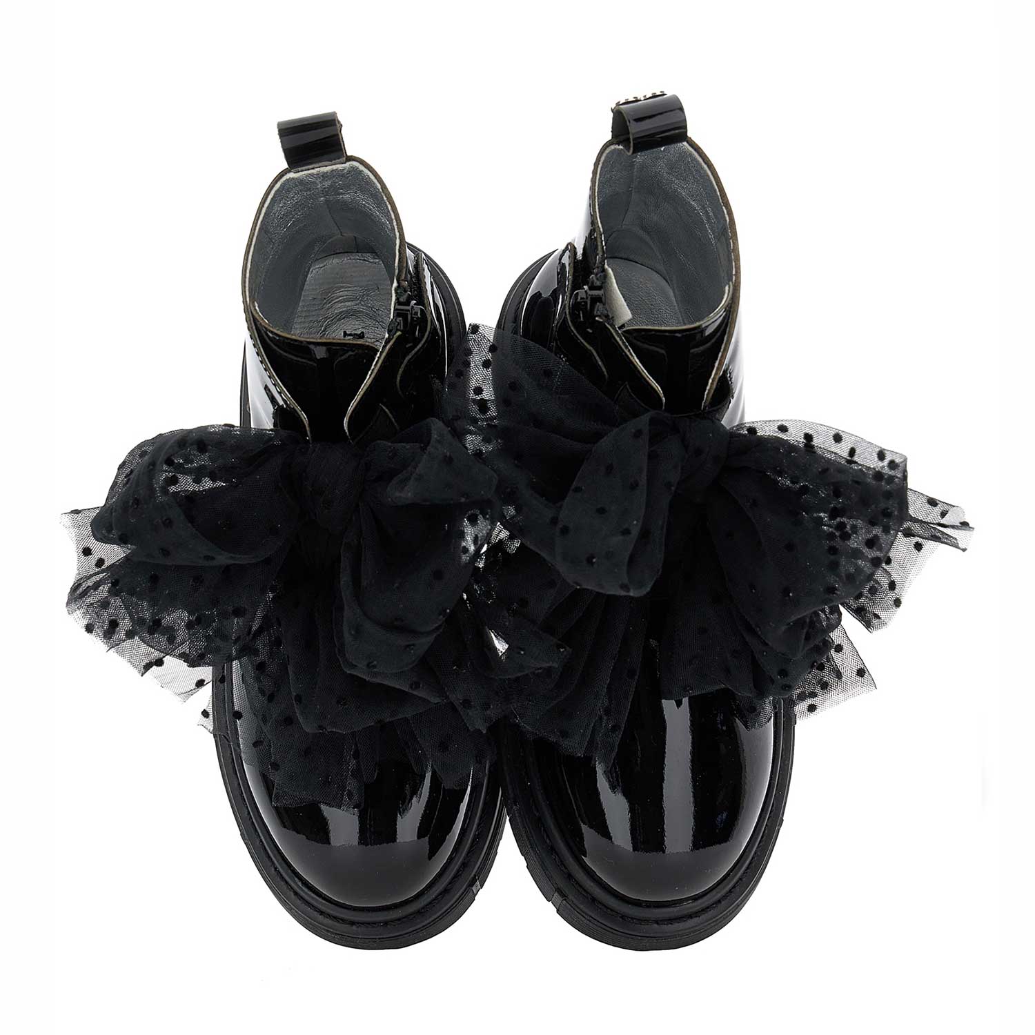 Anfibi Monnalisa nero lucido con fiocchi in tulle - annameglio.com abbigliamento moda
