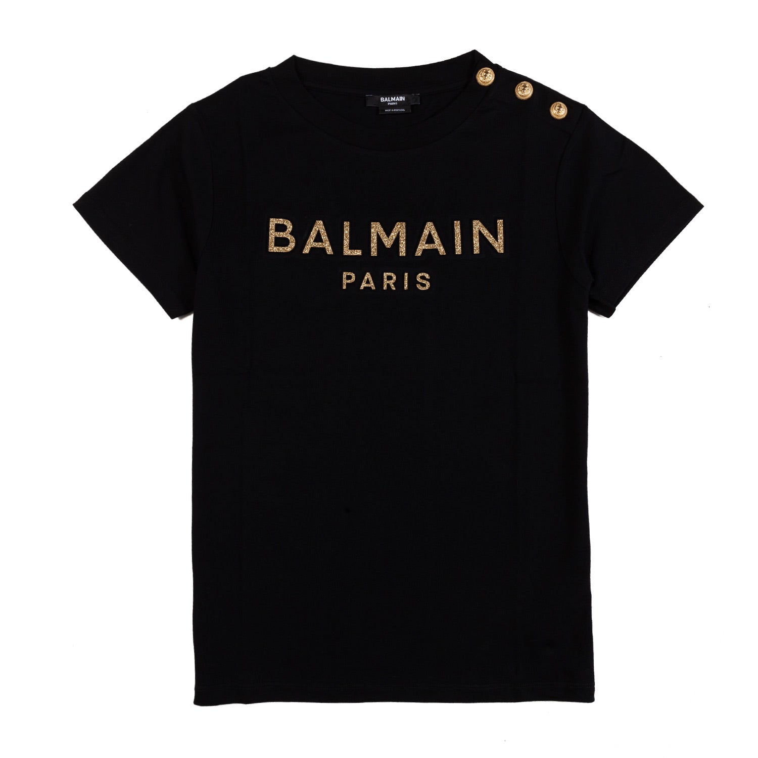T-SHIRT NERA CON LOGO E BOTTONI ORO BAMBINA - annameglio.com abbigliamento moda