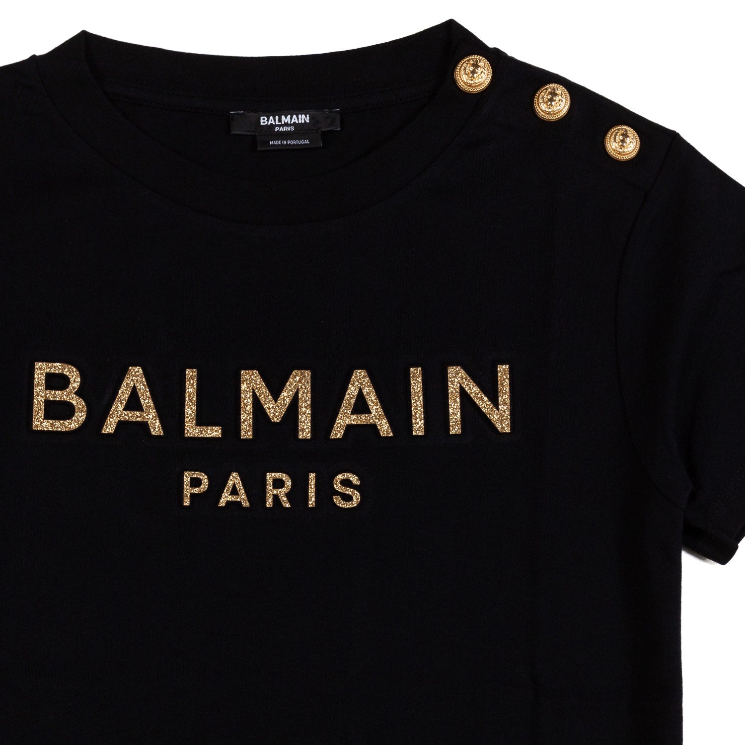 T-SHIRT NERA CON LOGO E BOTTONI ORO BAMBINA - annameglio.com abbigliamento moda