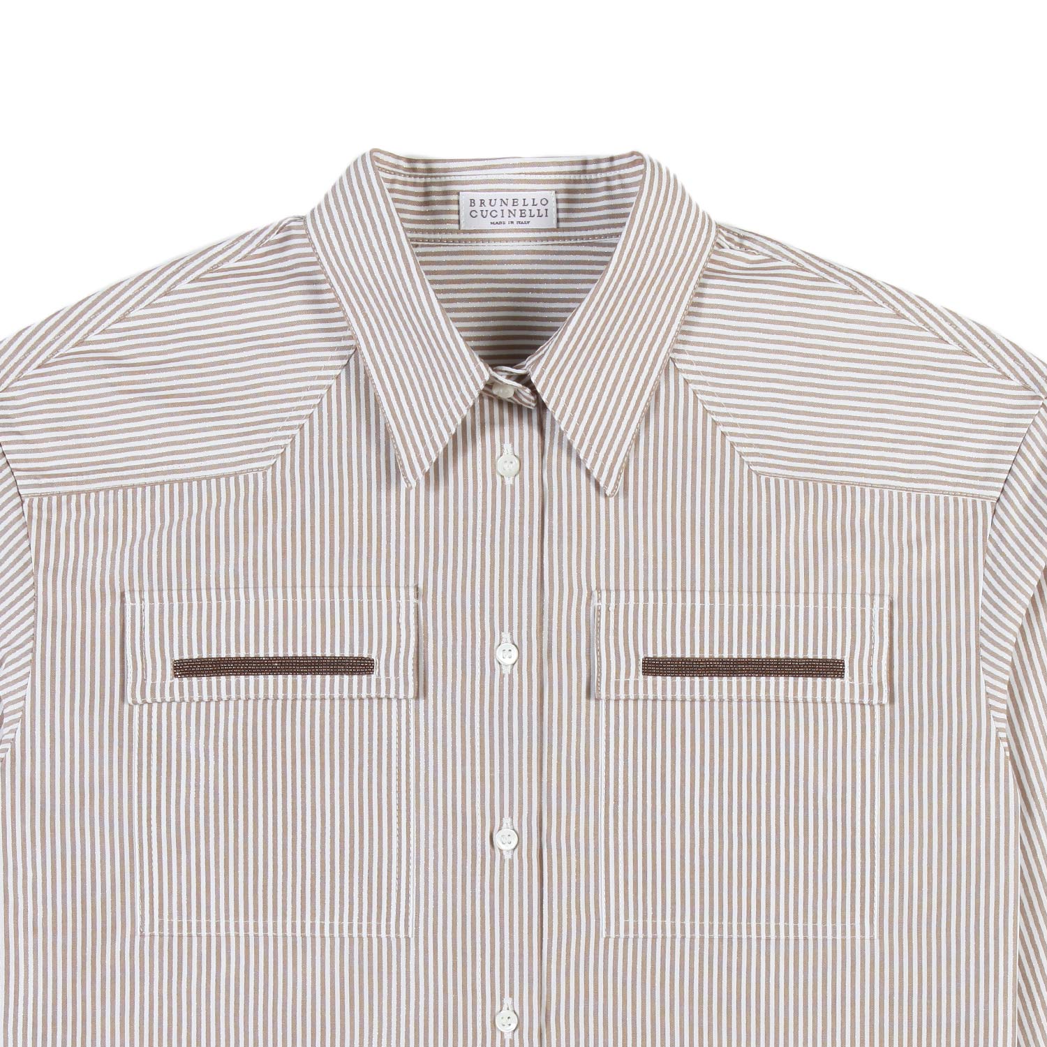 Camicia Sparkling Stripe cammello B. Cucinelli - annameglio.com abbigliamento moda