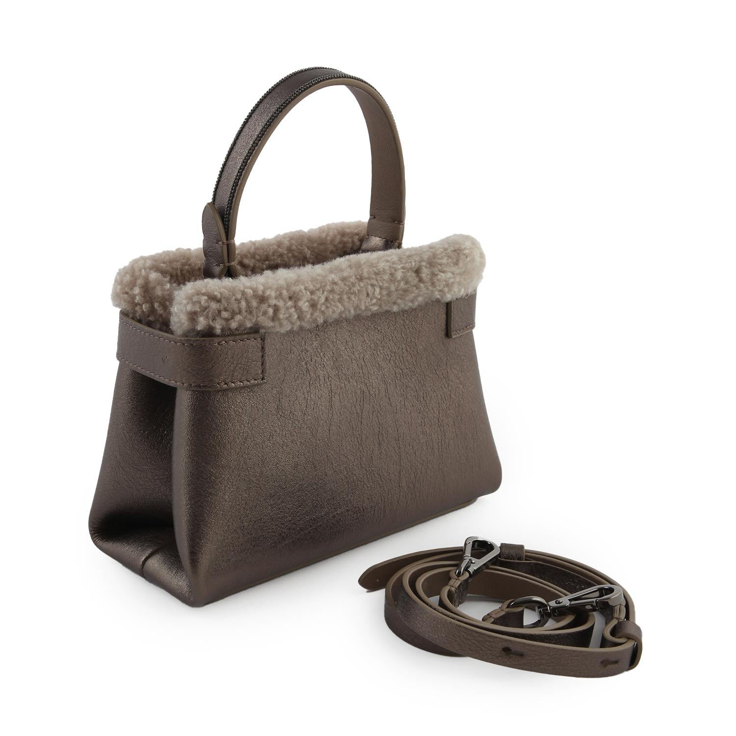 Borsa city Cucinelli in pelle marrone metallizzato - annameglio.com abbigliamento moda