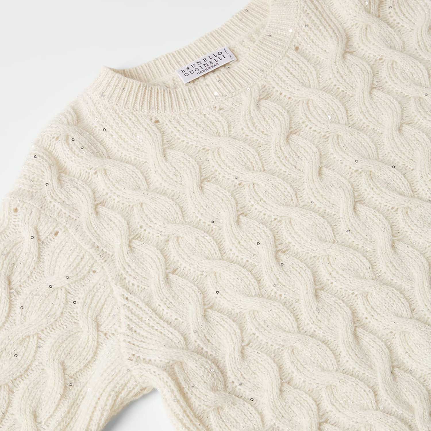 Pullover a treccia Brunello Cucinelli avorio - annameglio.com abbigliamento moda