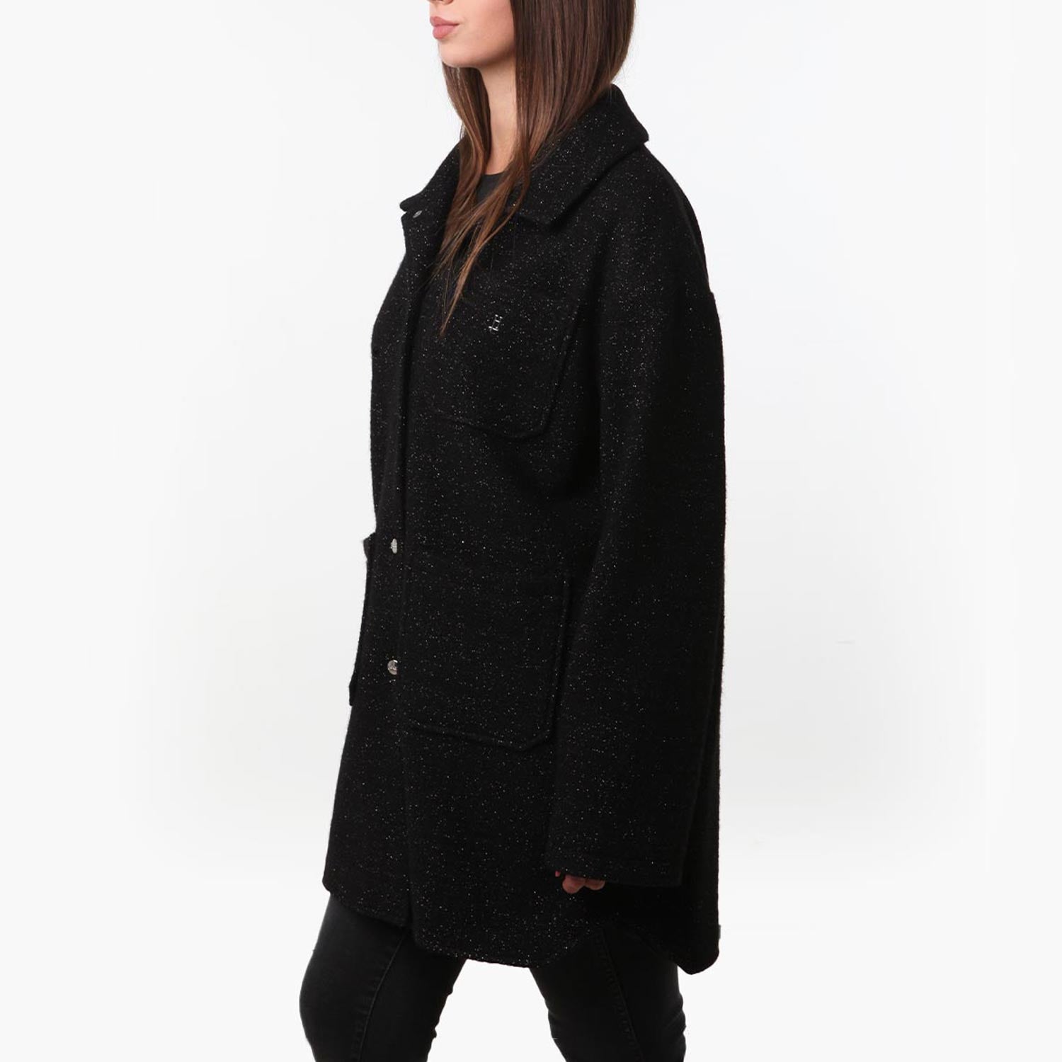 Cappotto ecowool Herno nero e oro glitter - annameglio.com abbigliamento moda