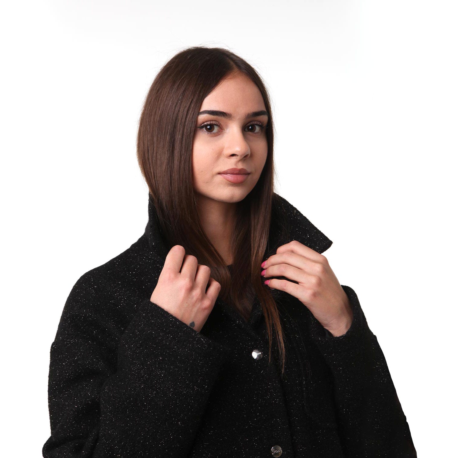 Cappotto ecowool Herno nero e oro glitter - annameglio.com abbigliamento moda