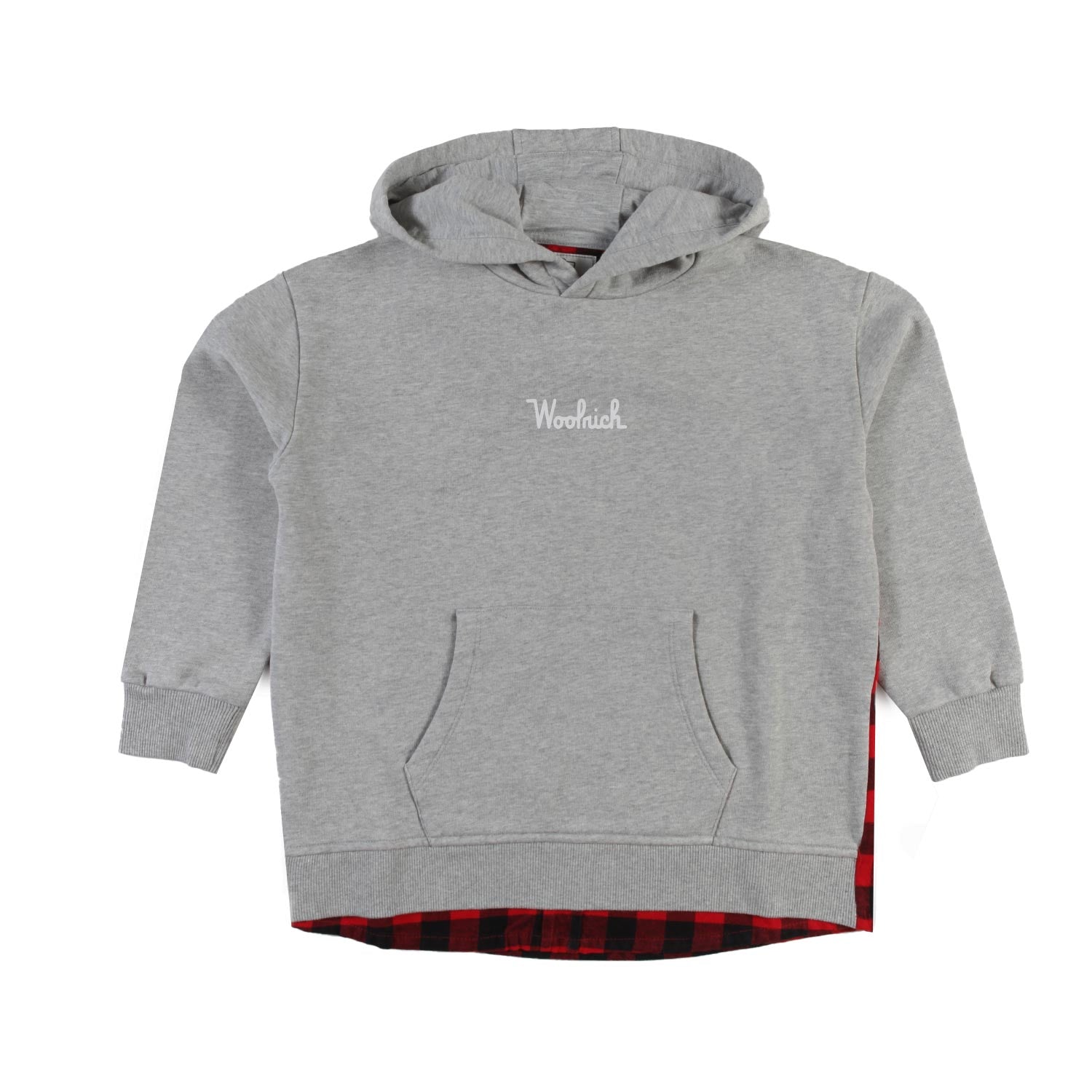 Felpa hoodie Woolrich grigia e quadri rosso-neri - annameglio.com abbigliamento moda