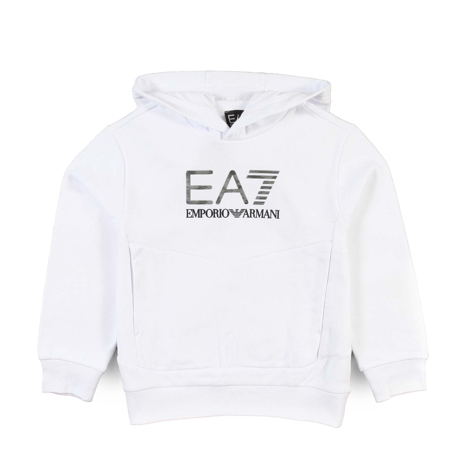 Felpa hoodie bianca con logo EA7 silver e nero - annameglio.com abbigliamento moda