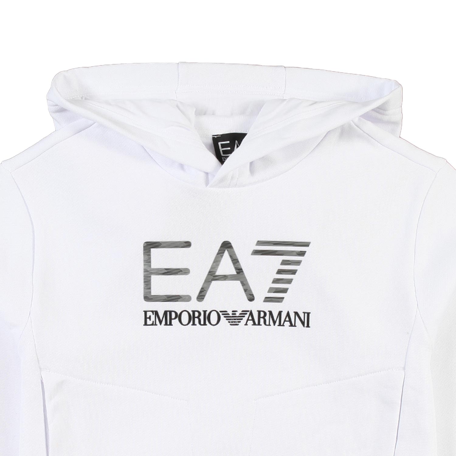 Felpa hoodie bianca con logo EA7 silver e nero - annameglio.com abbigliamento moda
