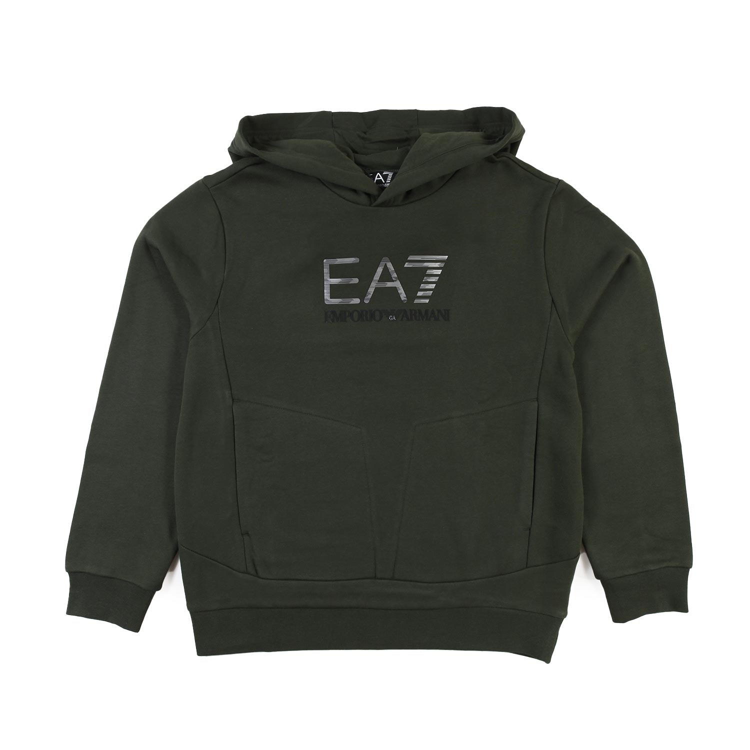 Felpa hoodie verde army con logo EA7 silver e nero - annameglio.com abbigliamento moda