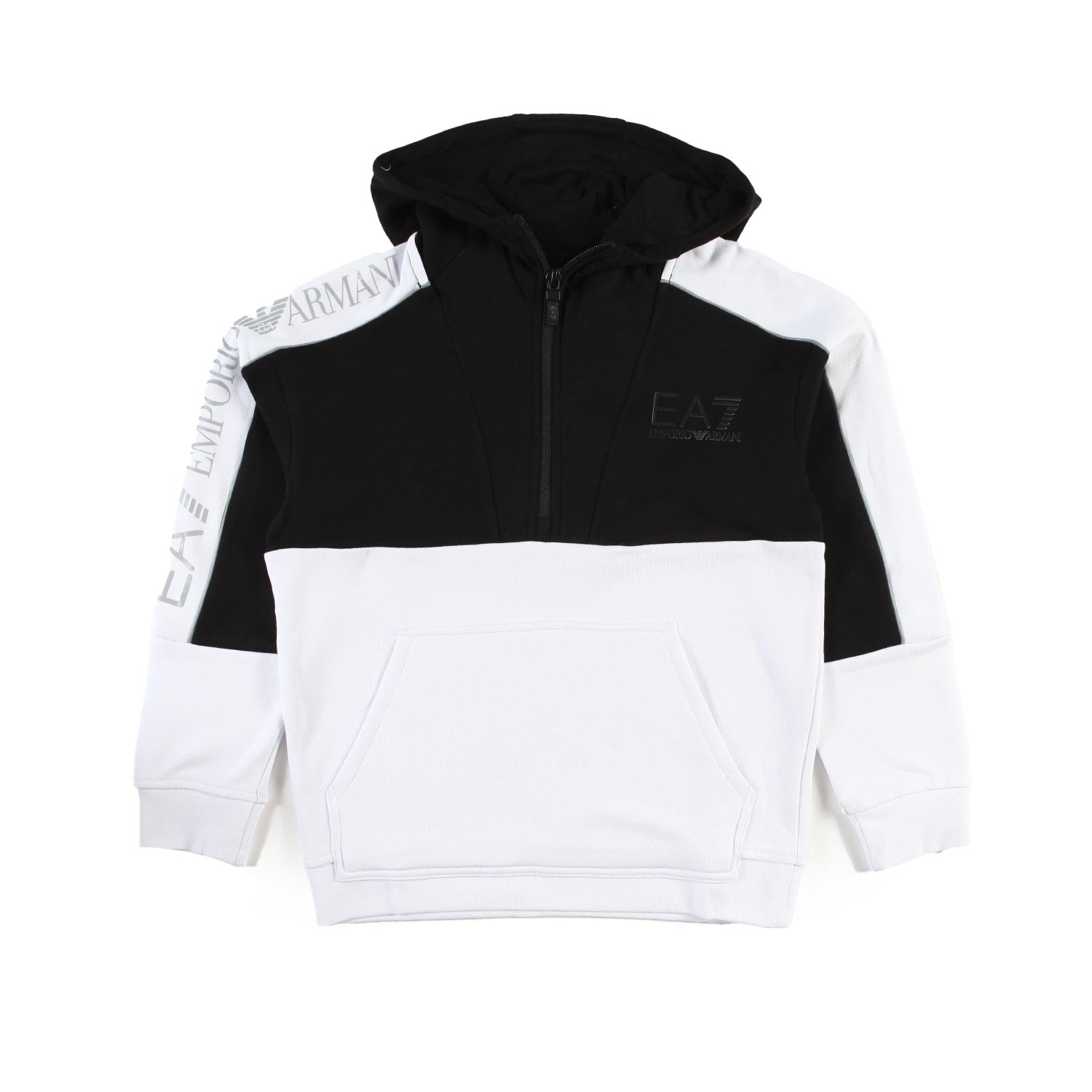 Felpa hoodie bianca e nera con logo EA7 argento - annameglio.com abbigliamento moda