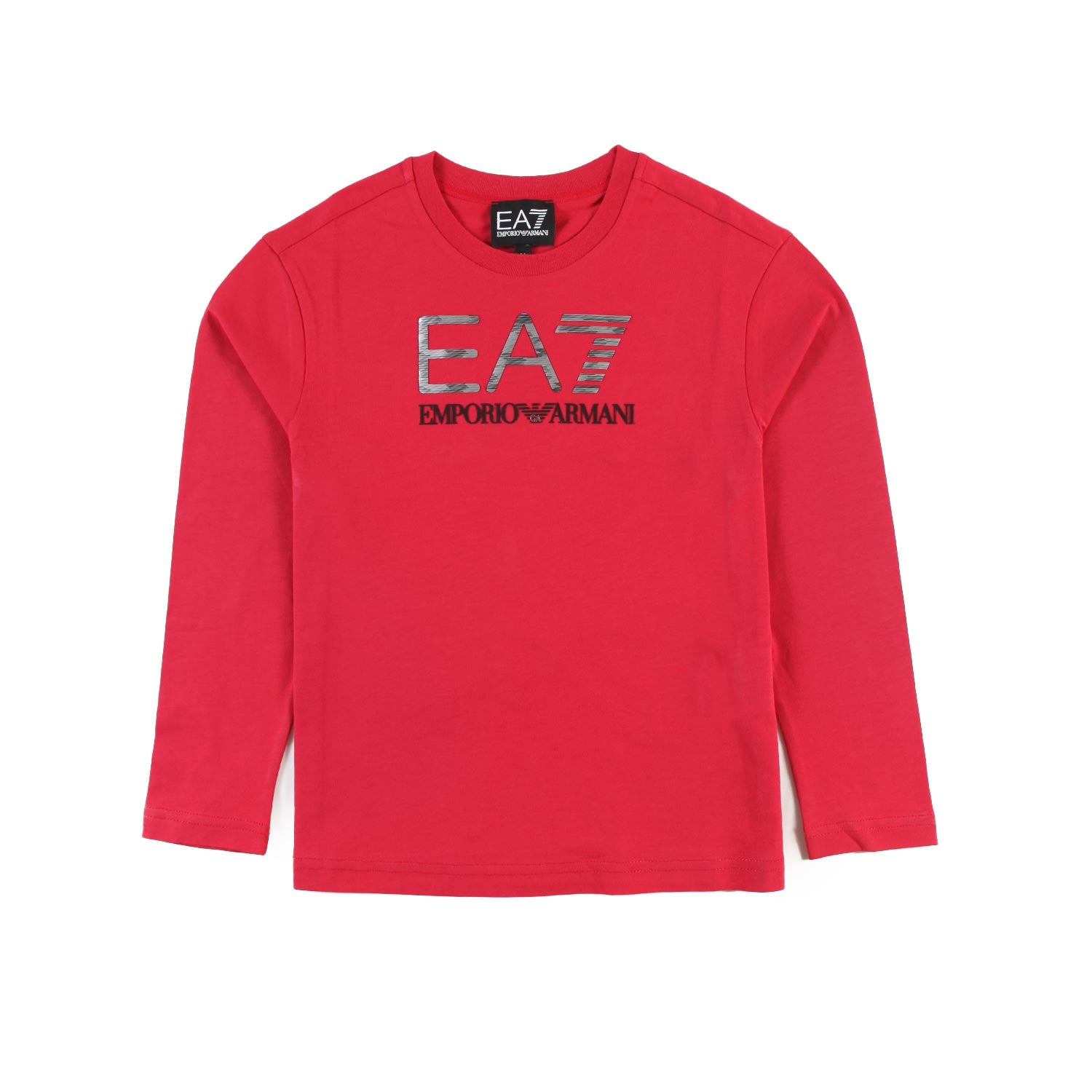 T-shirt lunga rossa con logo EA7 laminato argento - annameglio.com abbigliamento moda