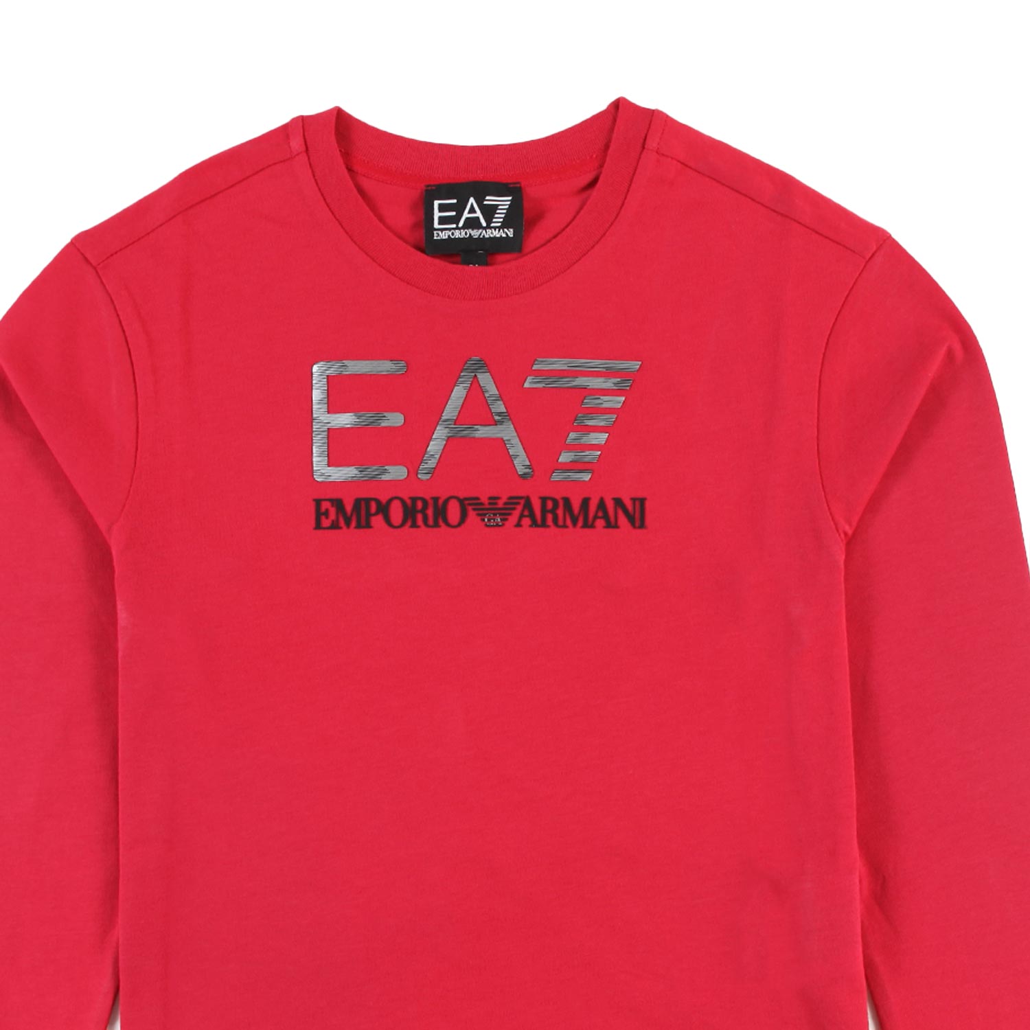 T-shirt lunga rossa con logo EA7 laminato argento - annameglio.com abbigliamento moda
