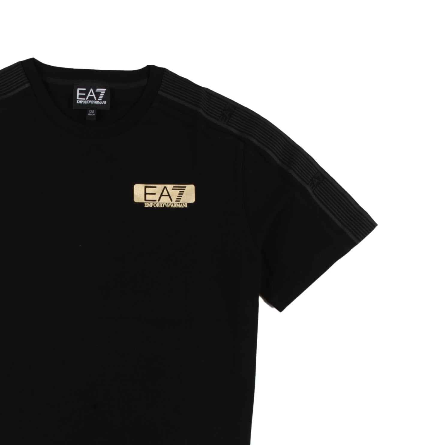 T-shirt nera con logo EA7 laminato oro - annameglio.com abbigliamento moda