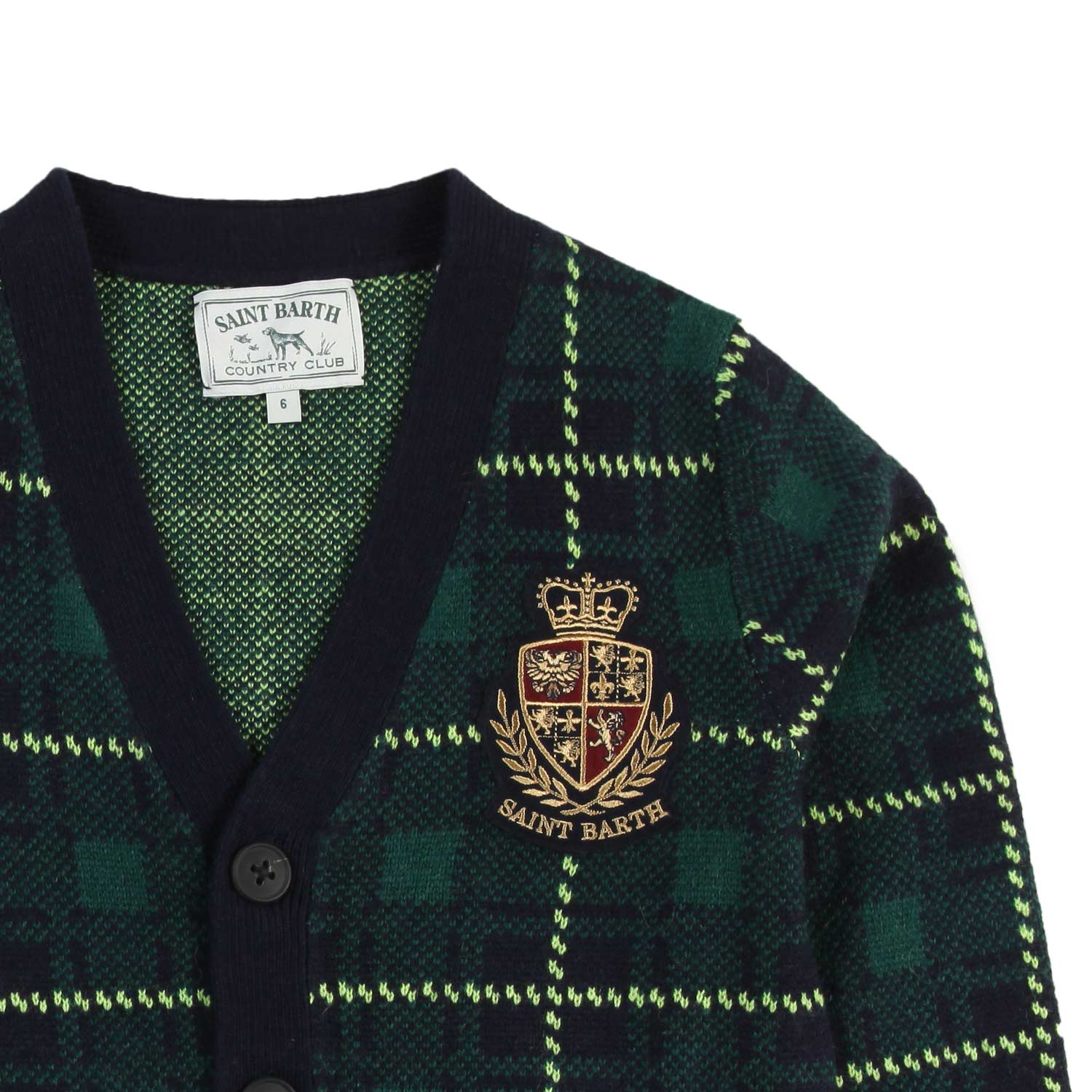 Cardigan MC2 tartan verde e blu con dettagli lime - annameglio.com abbigliamento moda