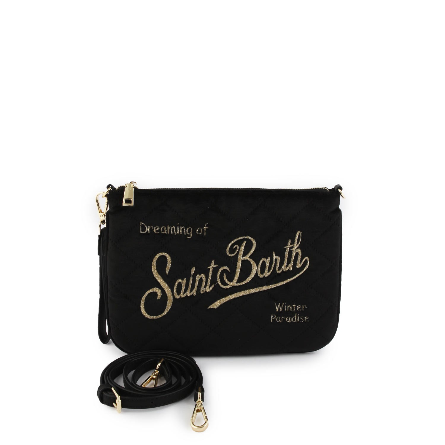 Borsetta Parisienne New Velvet nera con logo oro - annameglio.com abbigliamento moda