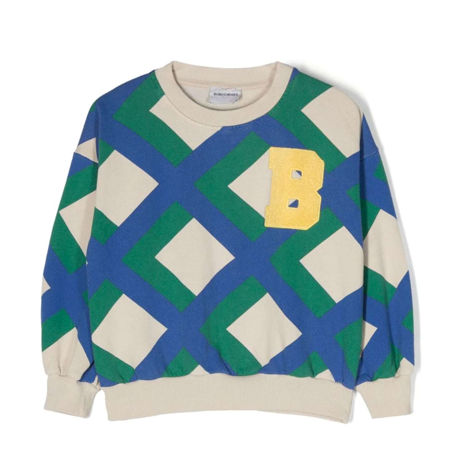 Felpa Giant Check ecru e blu-verde Bambino Bambina - annameglio.com abbigliamento moda