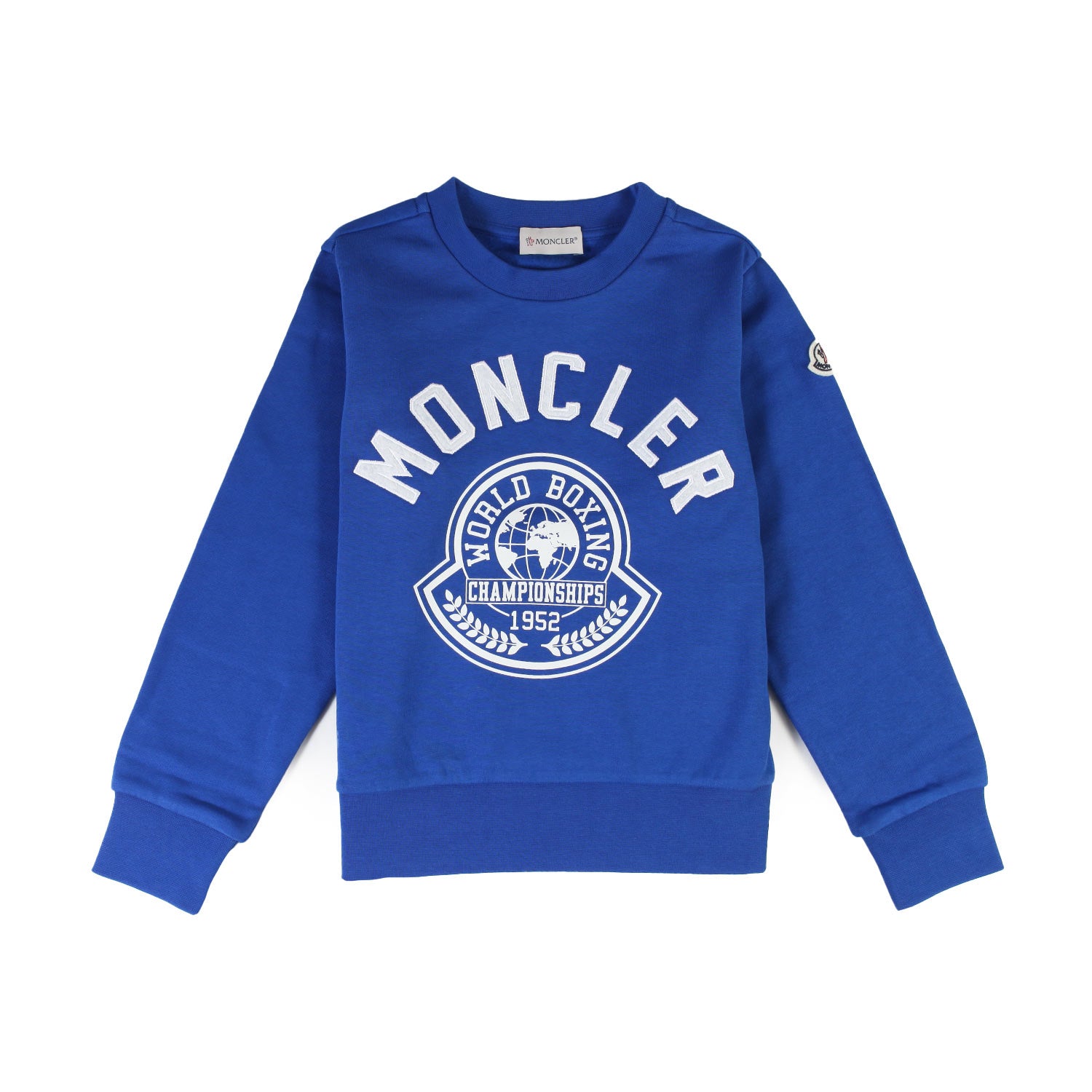 Felpa Moncler blu royal con maxi logo bianco - annameglio.com abbigliamento moda