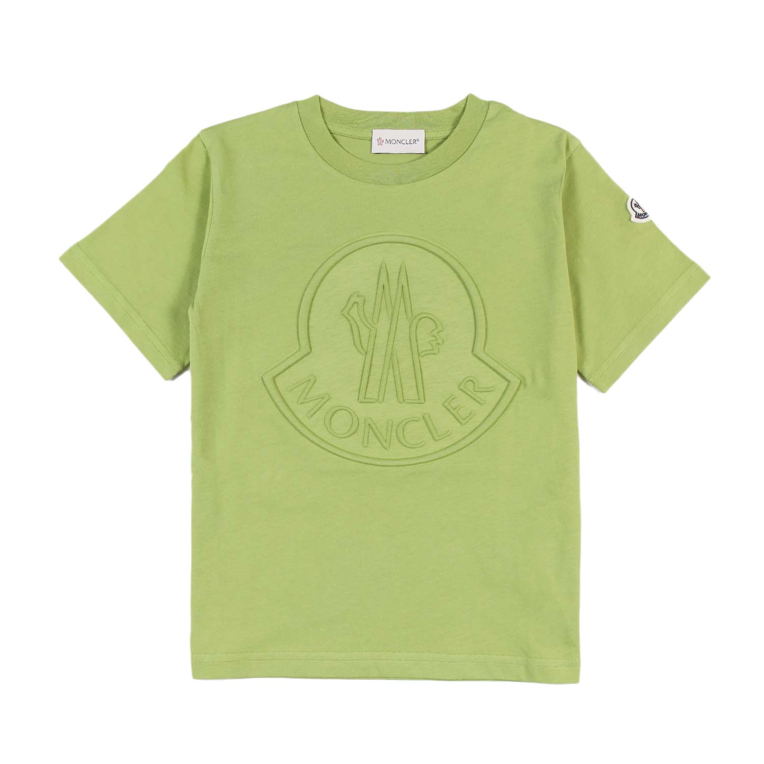 T-shirt Moncler verde chiaro con logo goffrato - annameglio.com abbigliamento moda