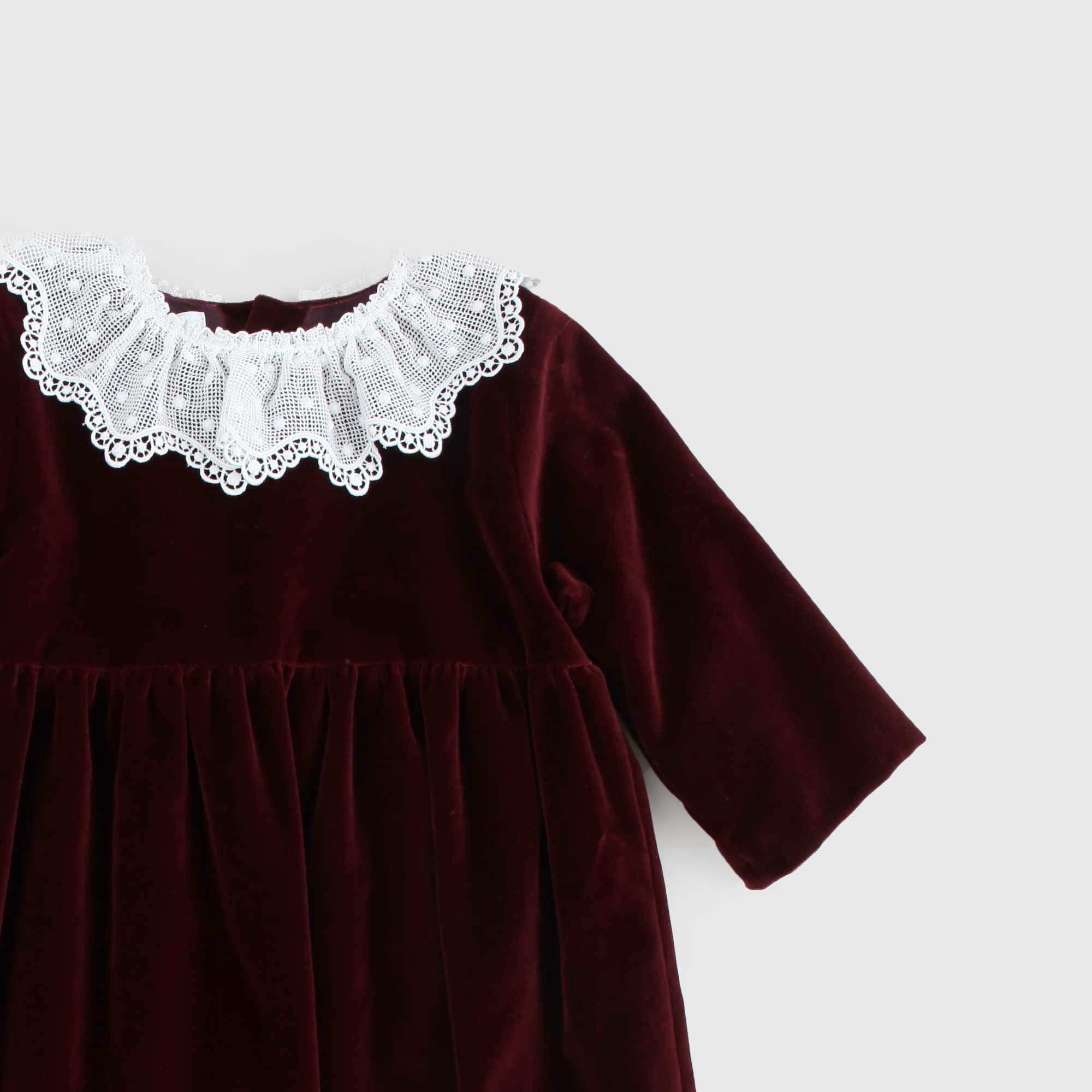 Abito bambina bordeaux con collo macramè - annameglio.com abbigliamento moda