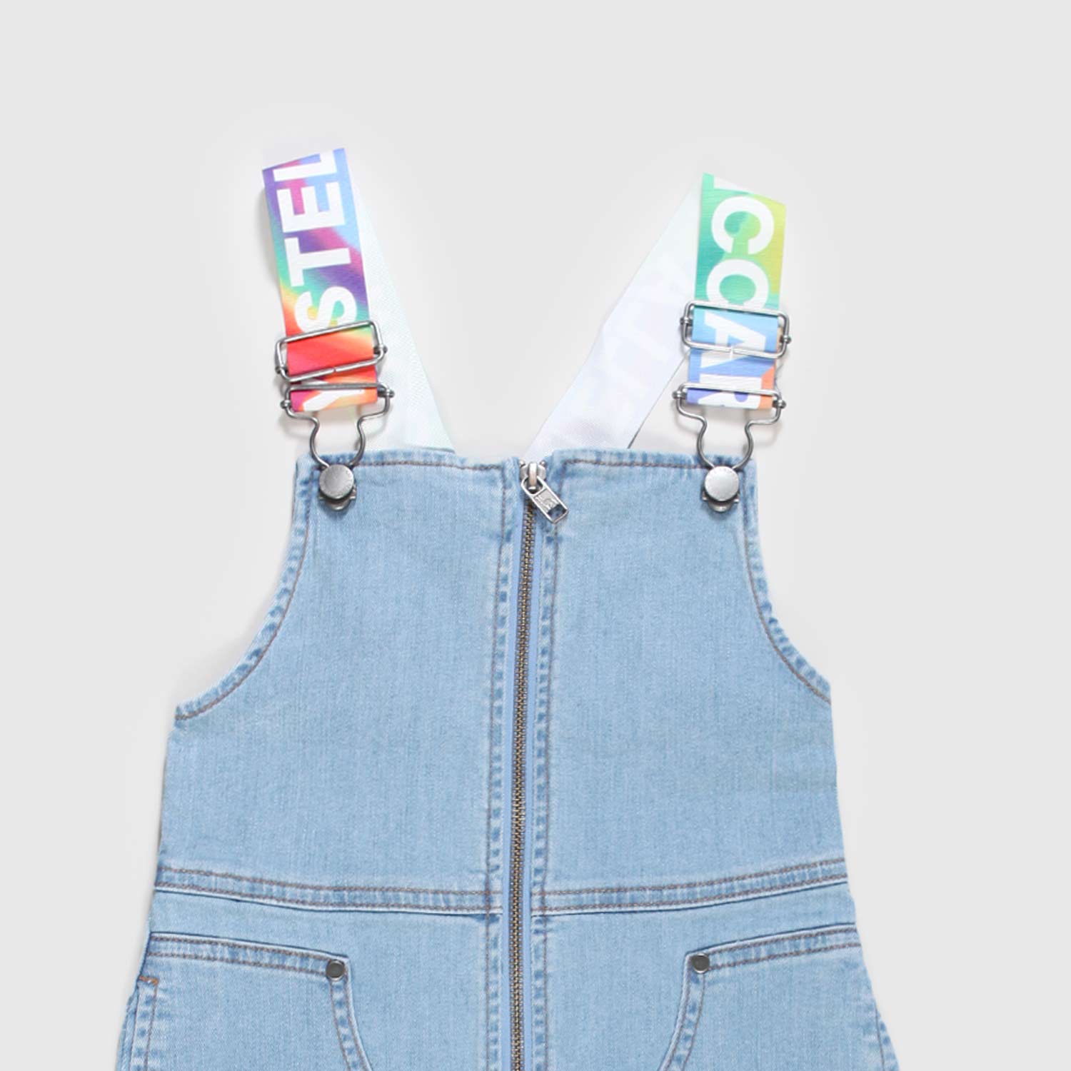 vestito in denim con bretelle rainbow bambina - annameglio.com abbigliamento moda
