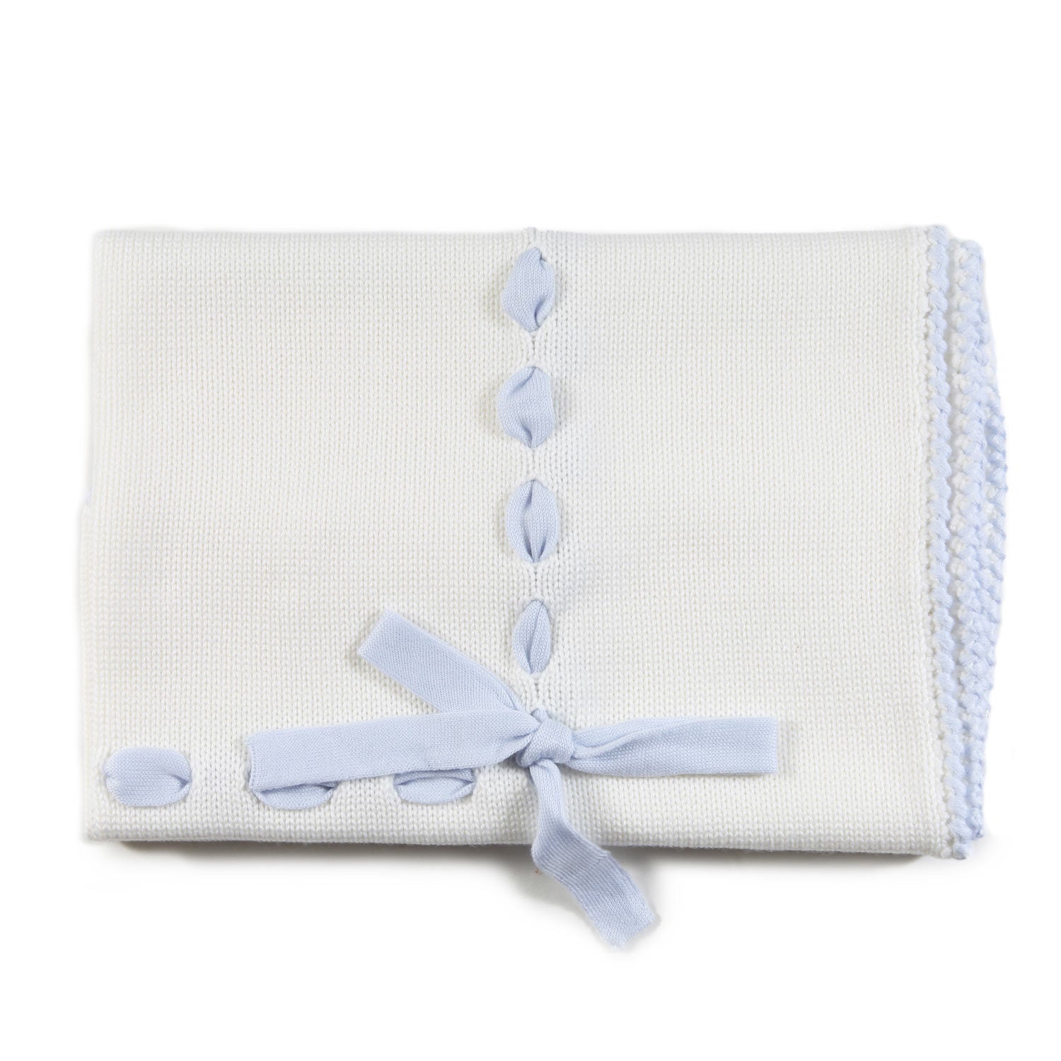 Coperta di lana panna con fiocco celeste Neonato - annameglio.com abbigliamento moda