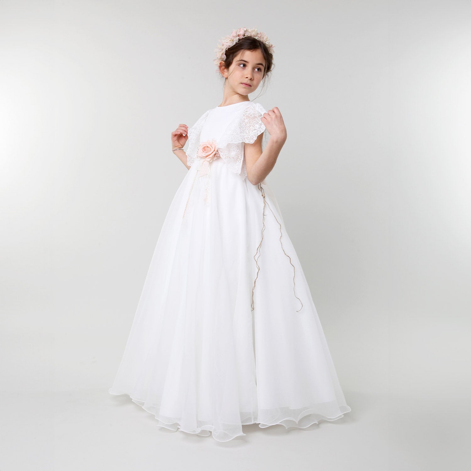 vestito bianco con spilla floreale salmone - annameglio.com abbigliamento moda