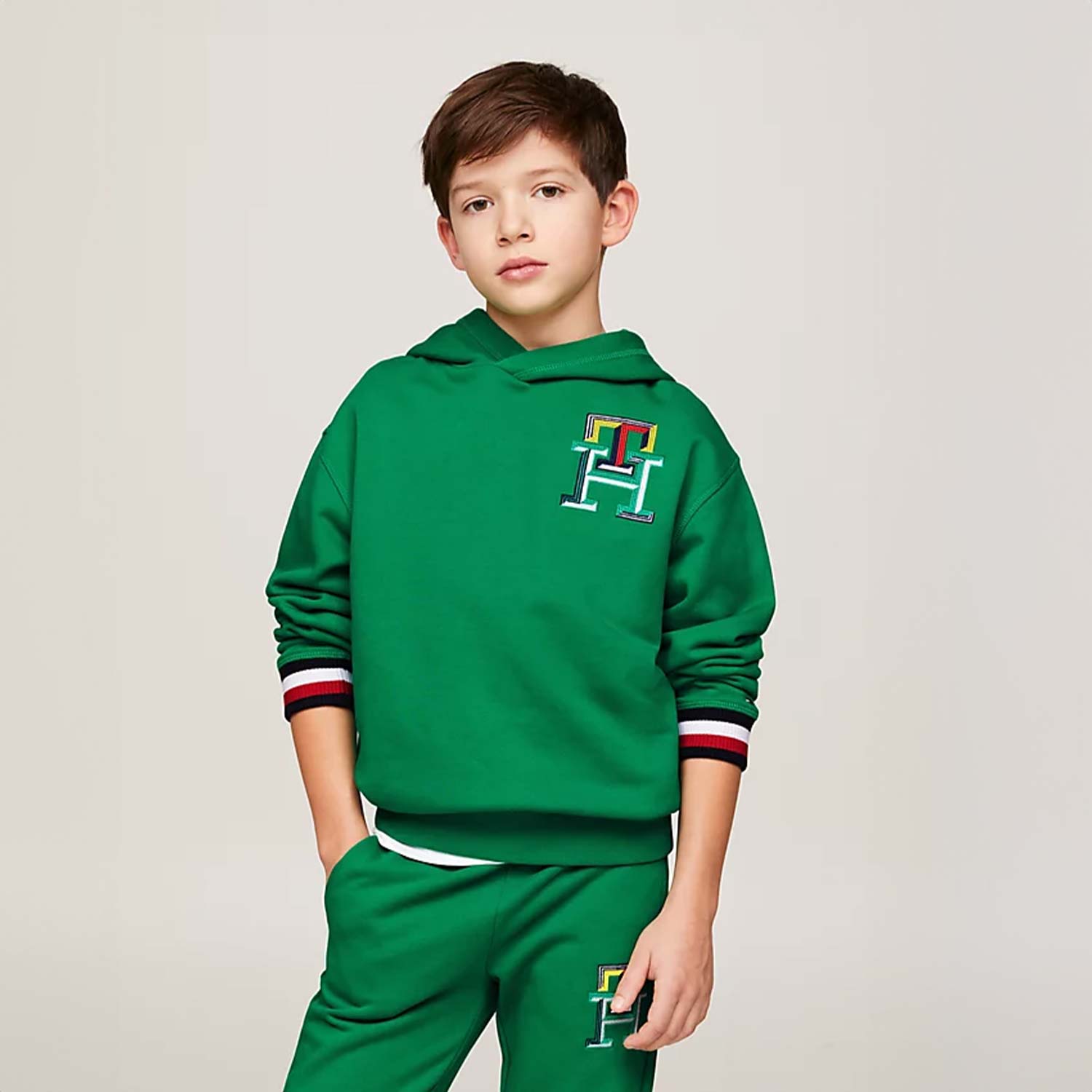 Felpa Verde con cappuccio logo multicolor - annameglio.com abbigliamento moda