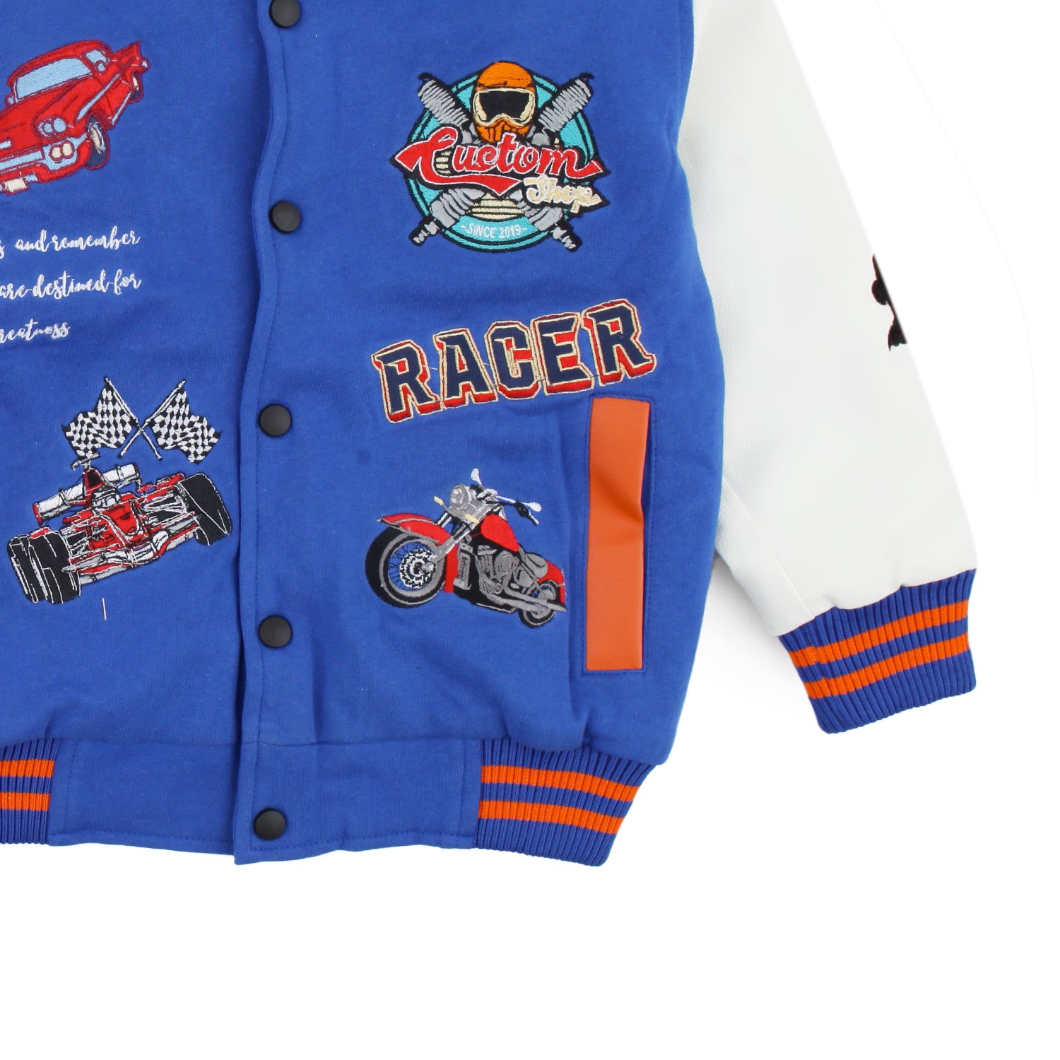 Bomber azzurro per bambino con toppe Racer - annameglio.com abbigliamento moda