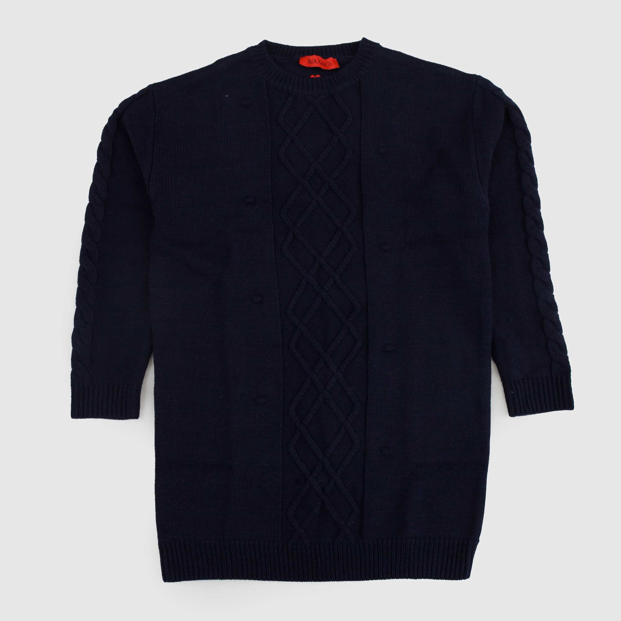 Abito blu in lana con lavorazione a rombi - annameglio.com abbigliamento moda