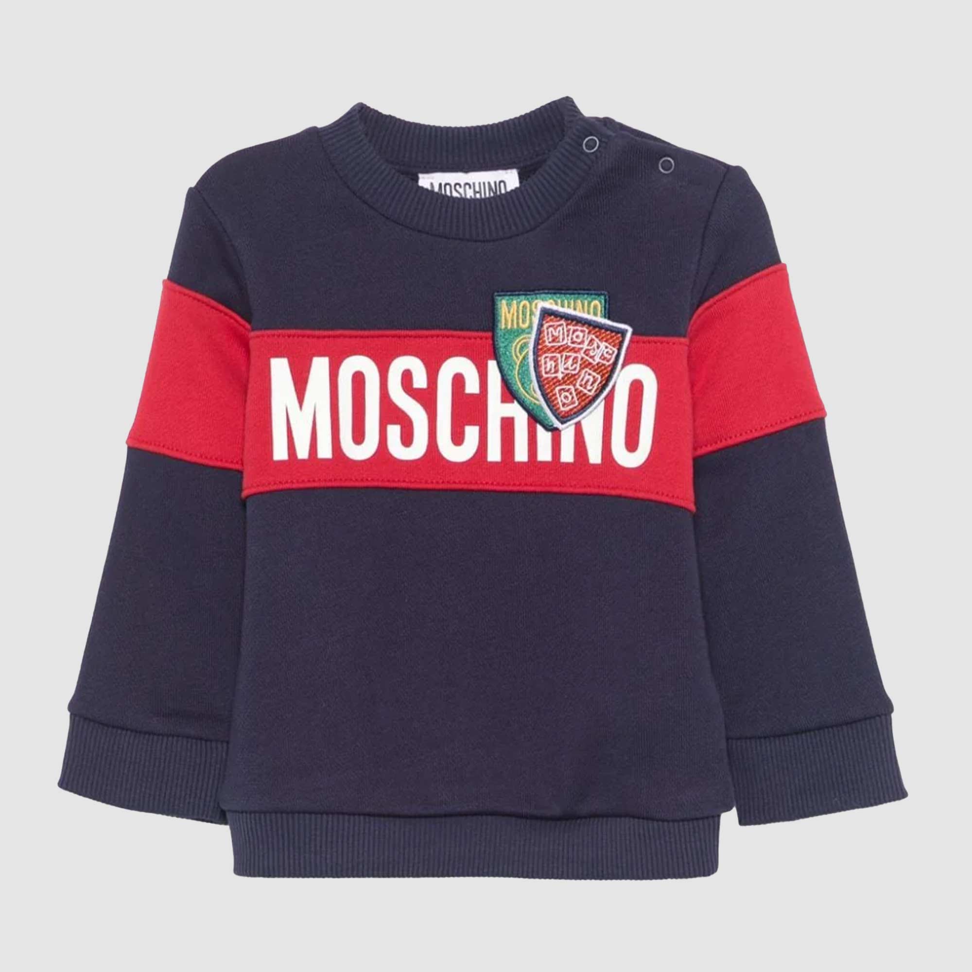 Felpa blu e rossa con stampa MOSCHINO - annameglio.com abbigliamento moda