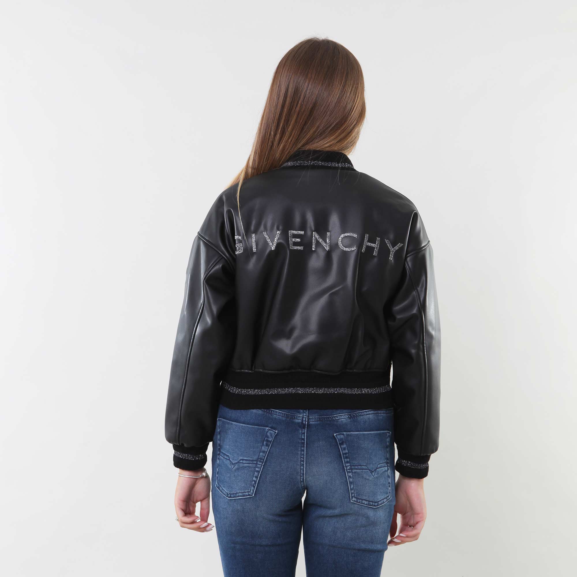 Bomber in ecopelle nero con logo lurex - annameglio.com abbigliamento moda