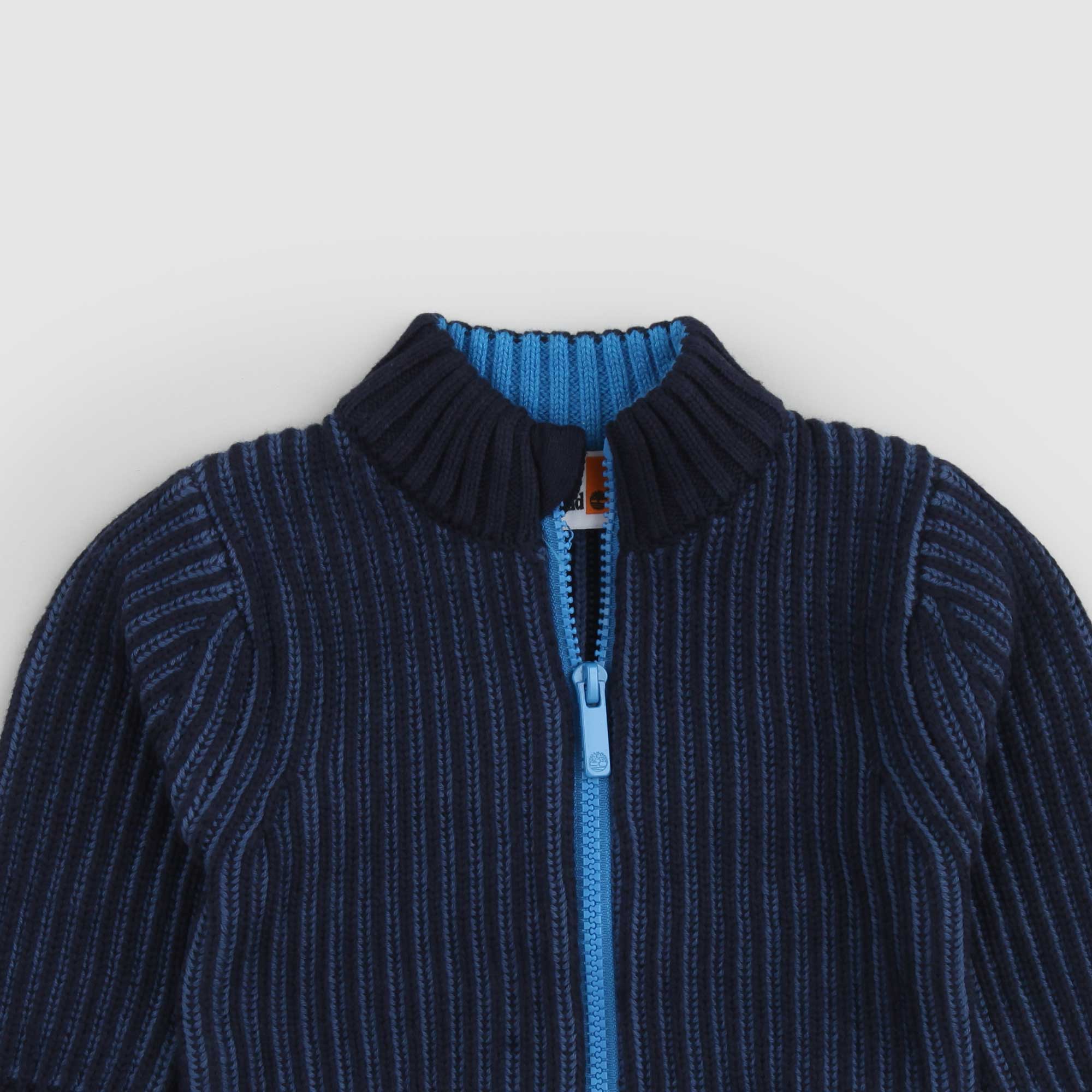 Cardigan Blu con zip a collo alto a coste inglesi - annameglio.com abbigliamento moda