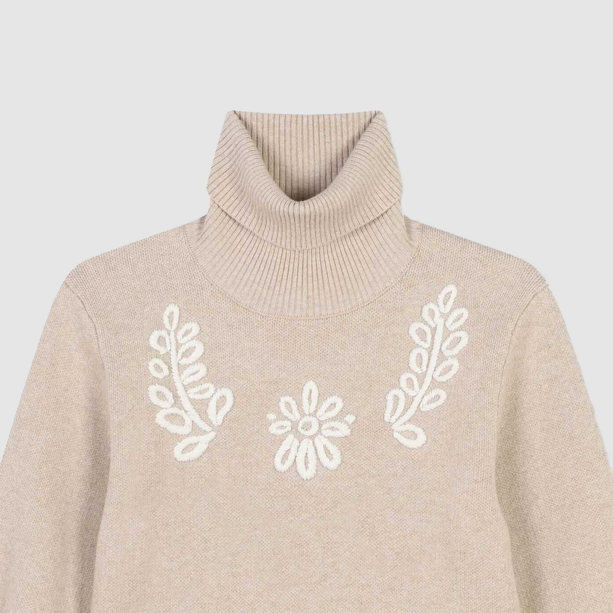 Maglione a collo alto beige con ricamo - annameglio.com abbigliamento moda