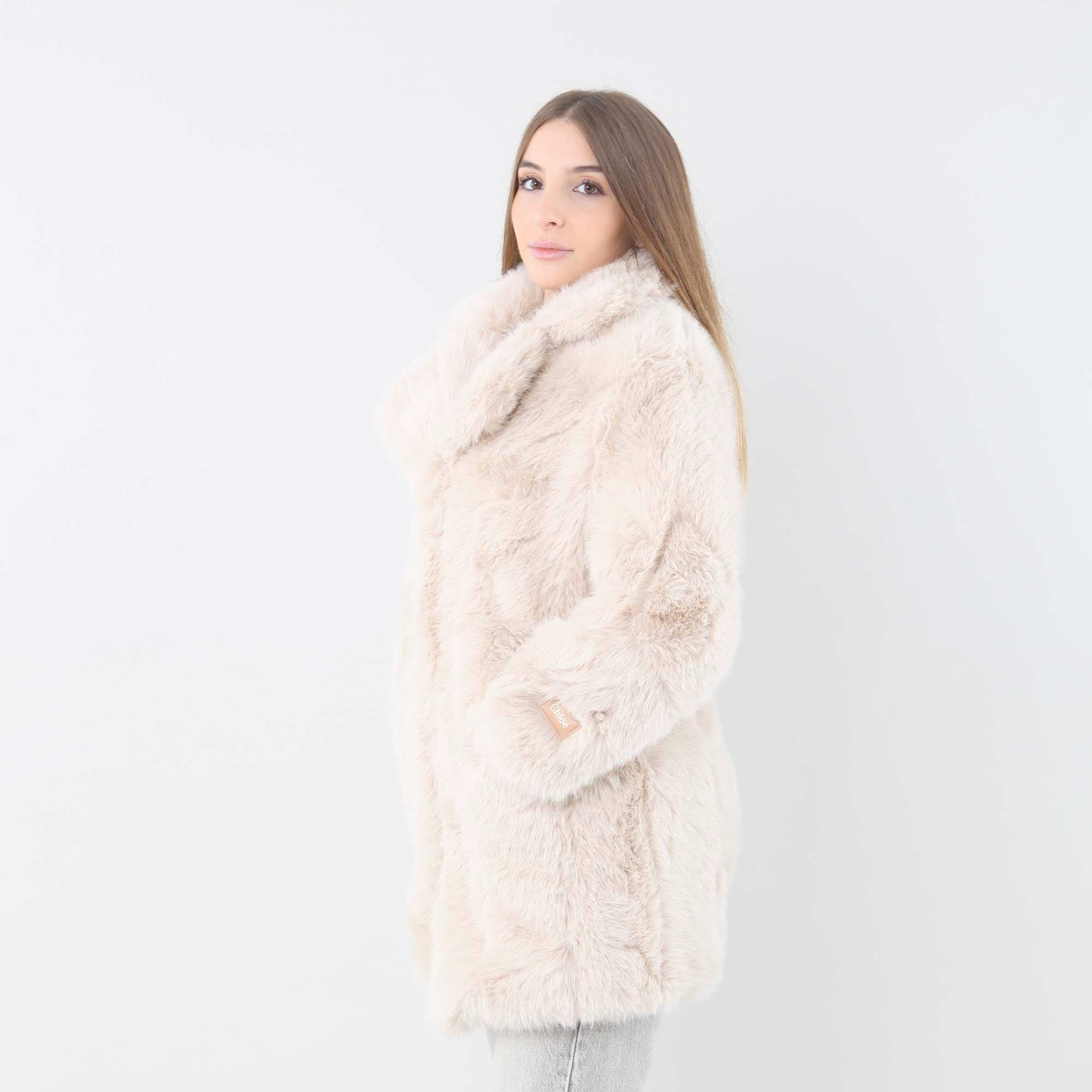 Cappotto In Pelliccia Sintetica Beige - annameglio.com abbigliamento moda