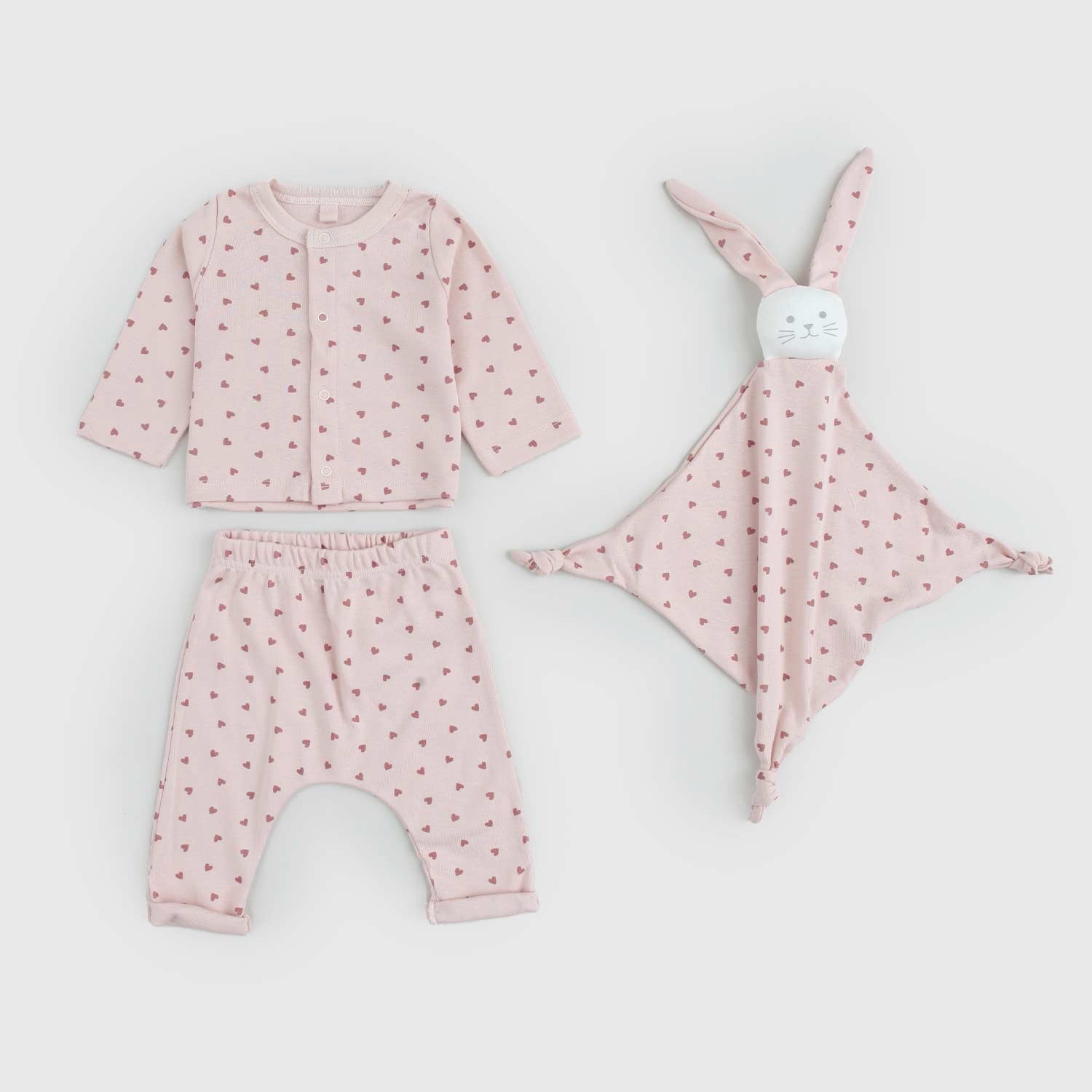 Completino 3pz rosa a cuoricini cotone con doudou - annameglio.com abbigliamento moda