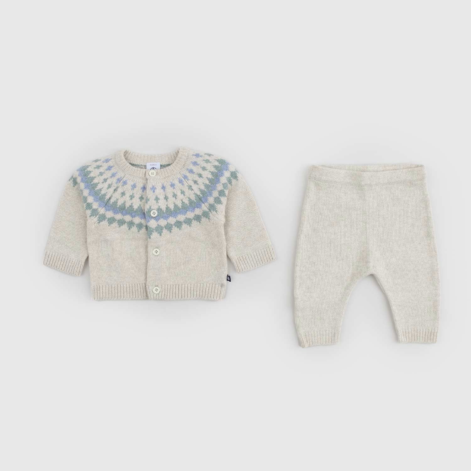 Completino in maglia Baby Unisex Beige e Azzurro - annameglio.com abbigliamento moda