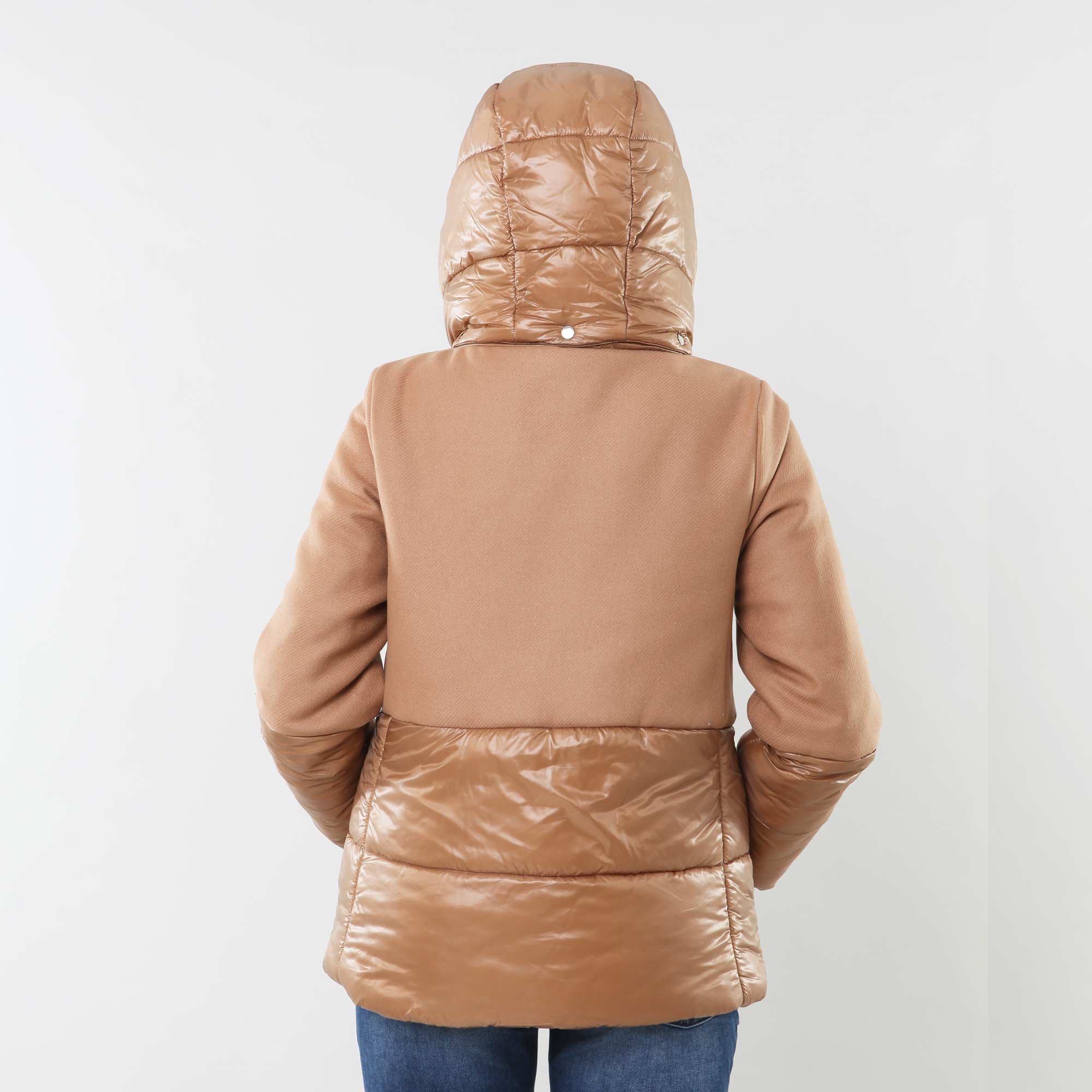 Cappotto parka camel in ecowool e nylon ultralight - annameglio.com abbigliamento moda