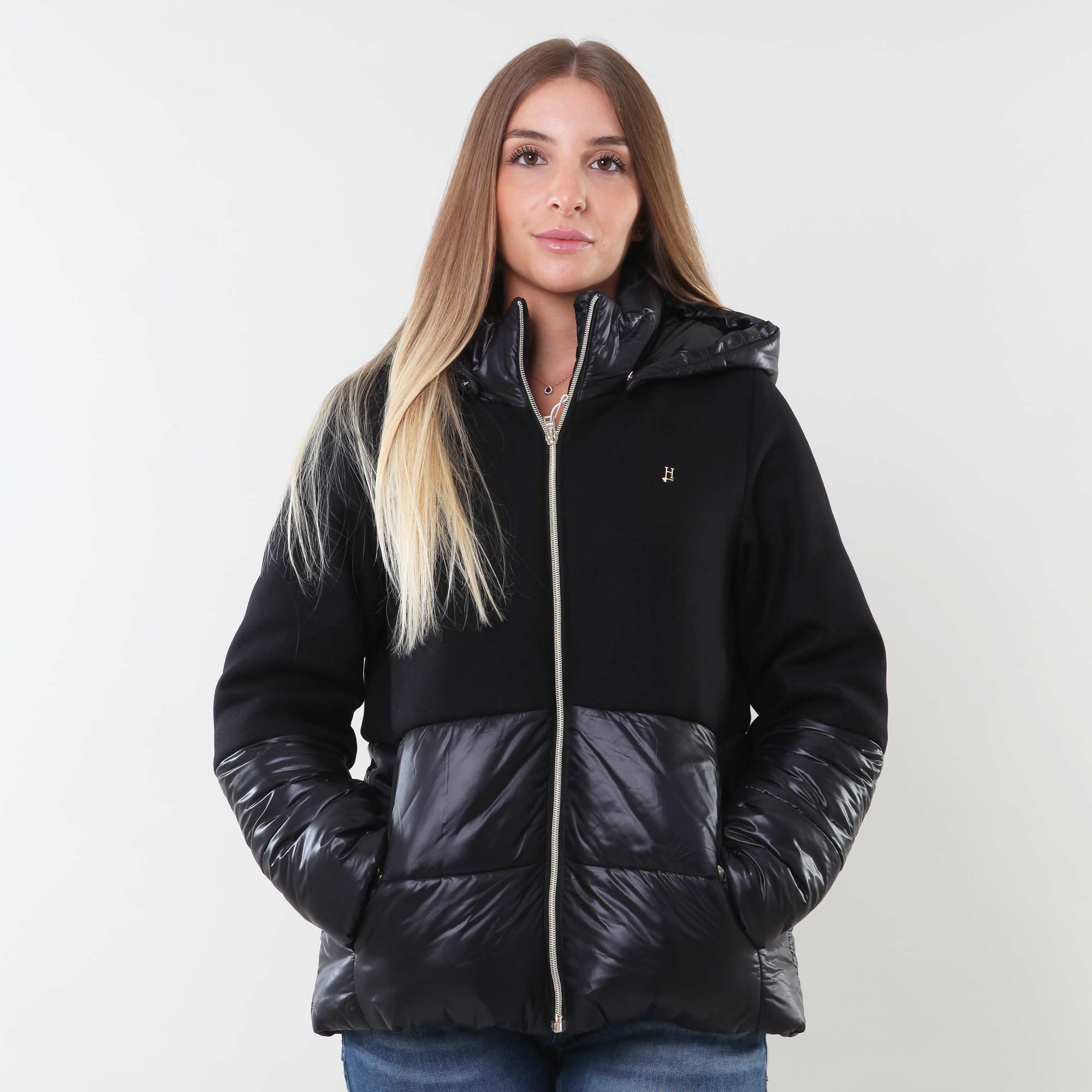 Cappotto parka nero in ecowool e nylon ultralight - annameglio.com abbigliamento moda