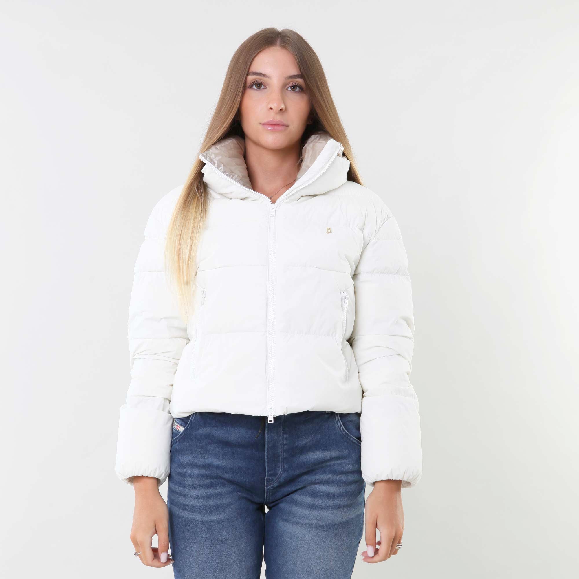 Piumino bomber bianco e beige in light nylon - annameglio.com abbigliamento moda