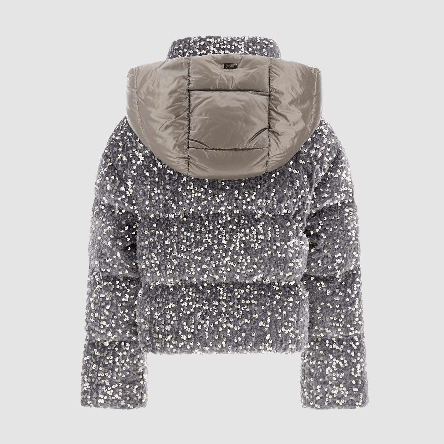 Piumino grigio chiaro in velluto con paillettes - annameglio.com abbigliamento moda