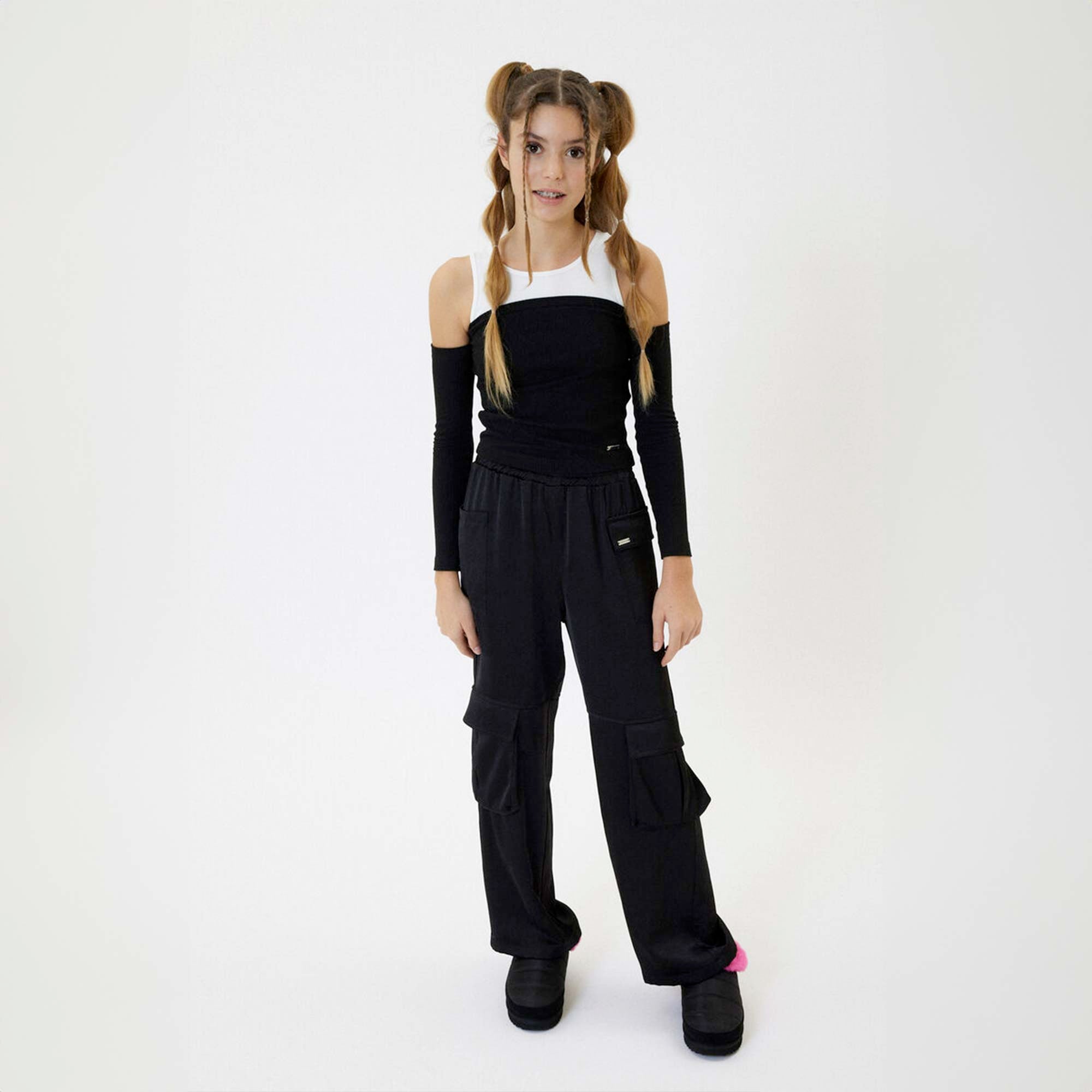 Pantalone nero in raso MONNALISA teen - annameglio.com abbigliamento moda