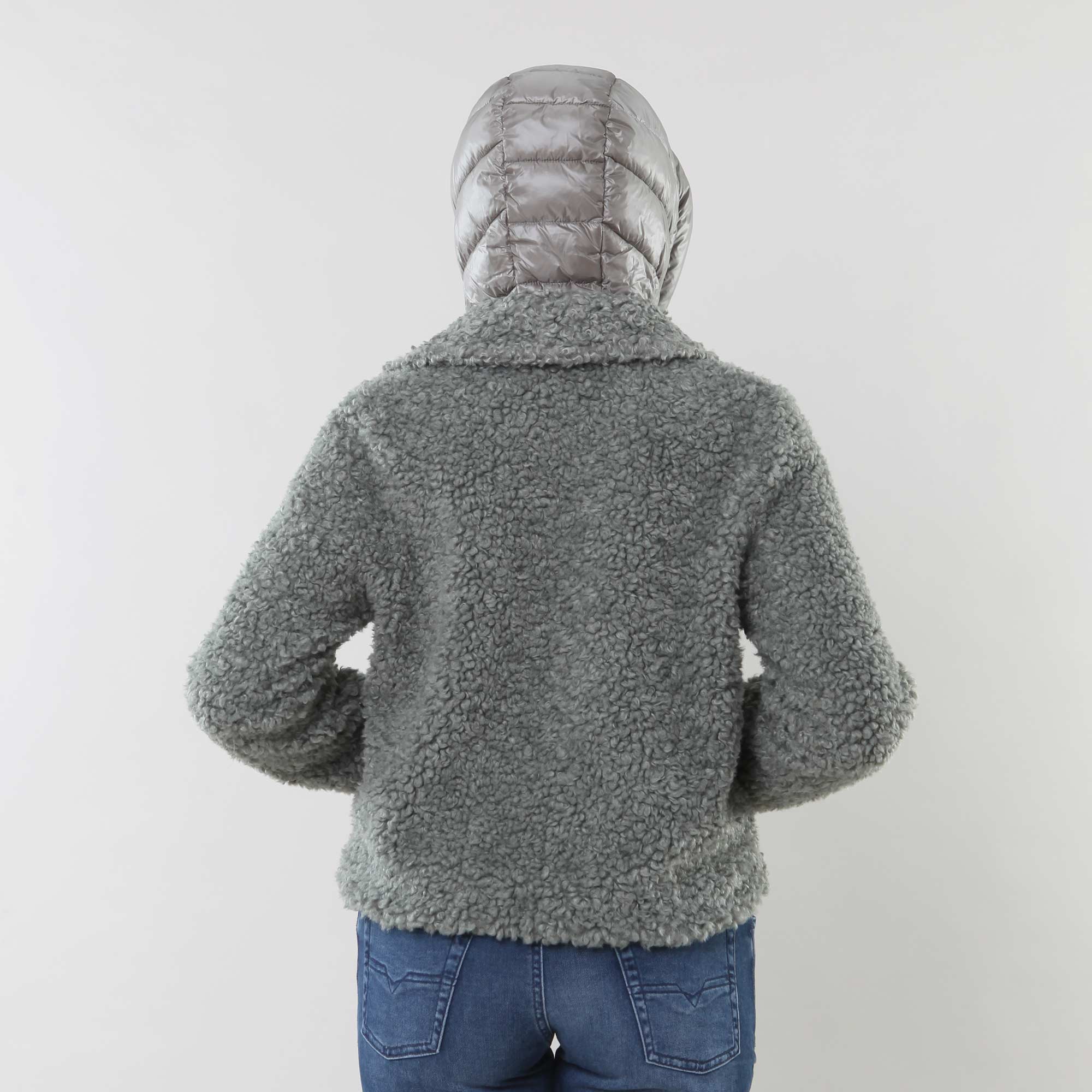 Cappotto corto in sherpa fleece verde lithium - annameglio.com abbigliamento moda