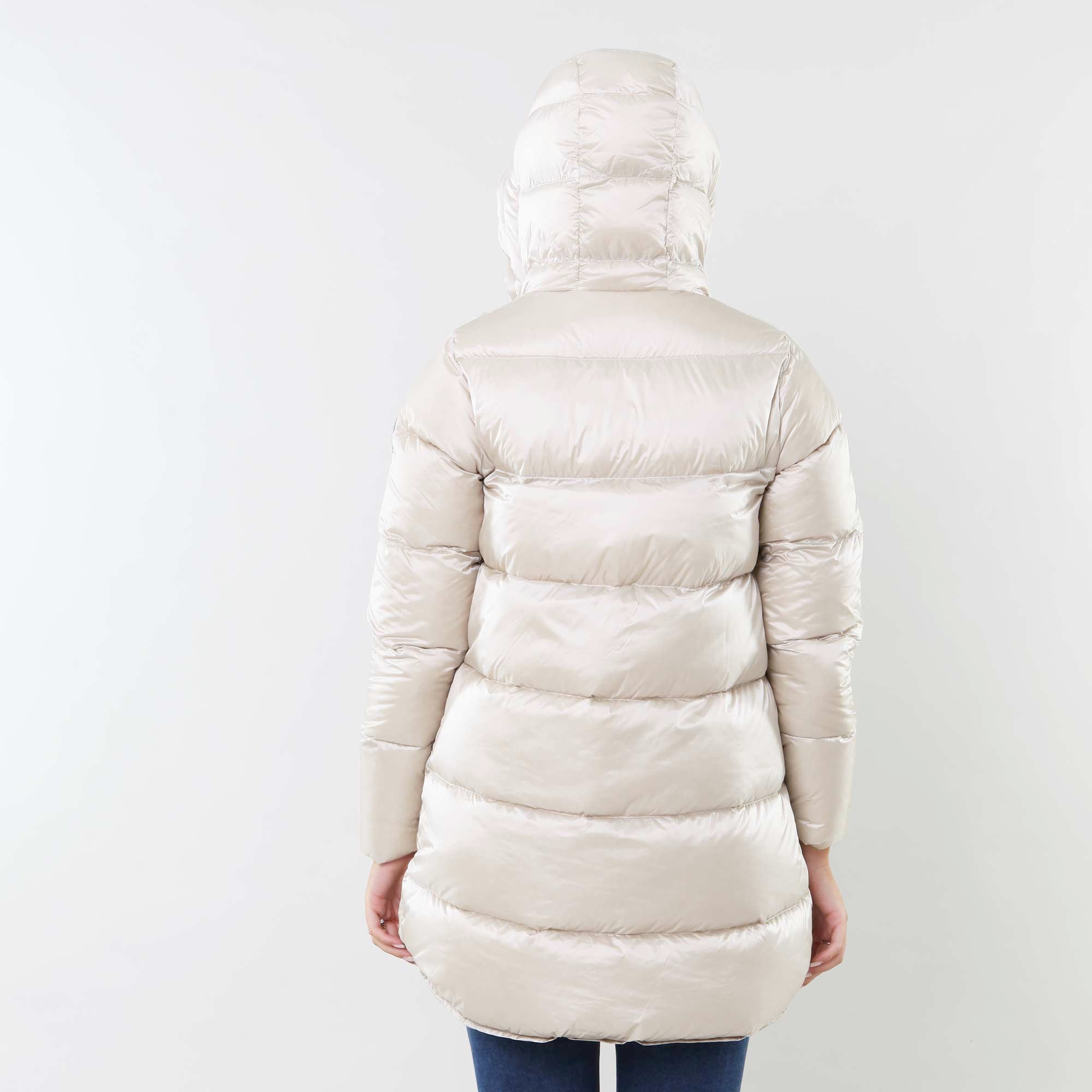 Piumino lungo grigio crystal con cappuccio - annameglio.com abbigliamento moda