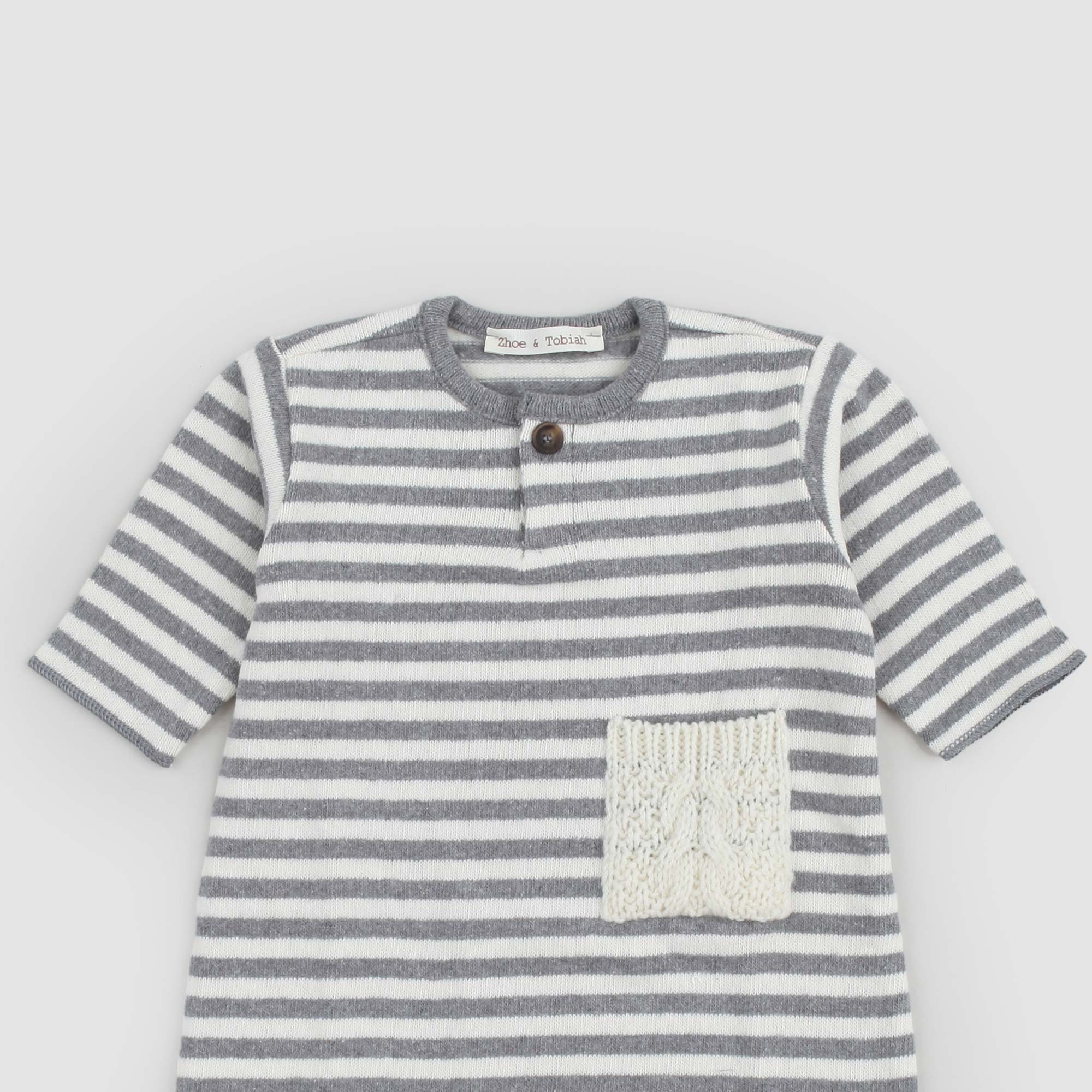 Tutina Unisex a righe panna e grigio con taschino - annameglio.com abbigliamento moda