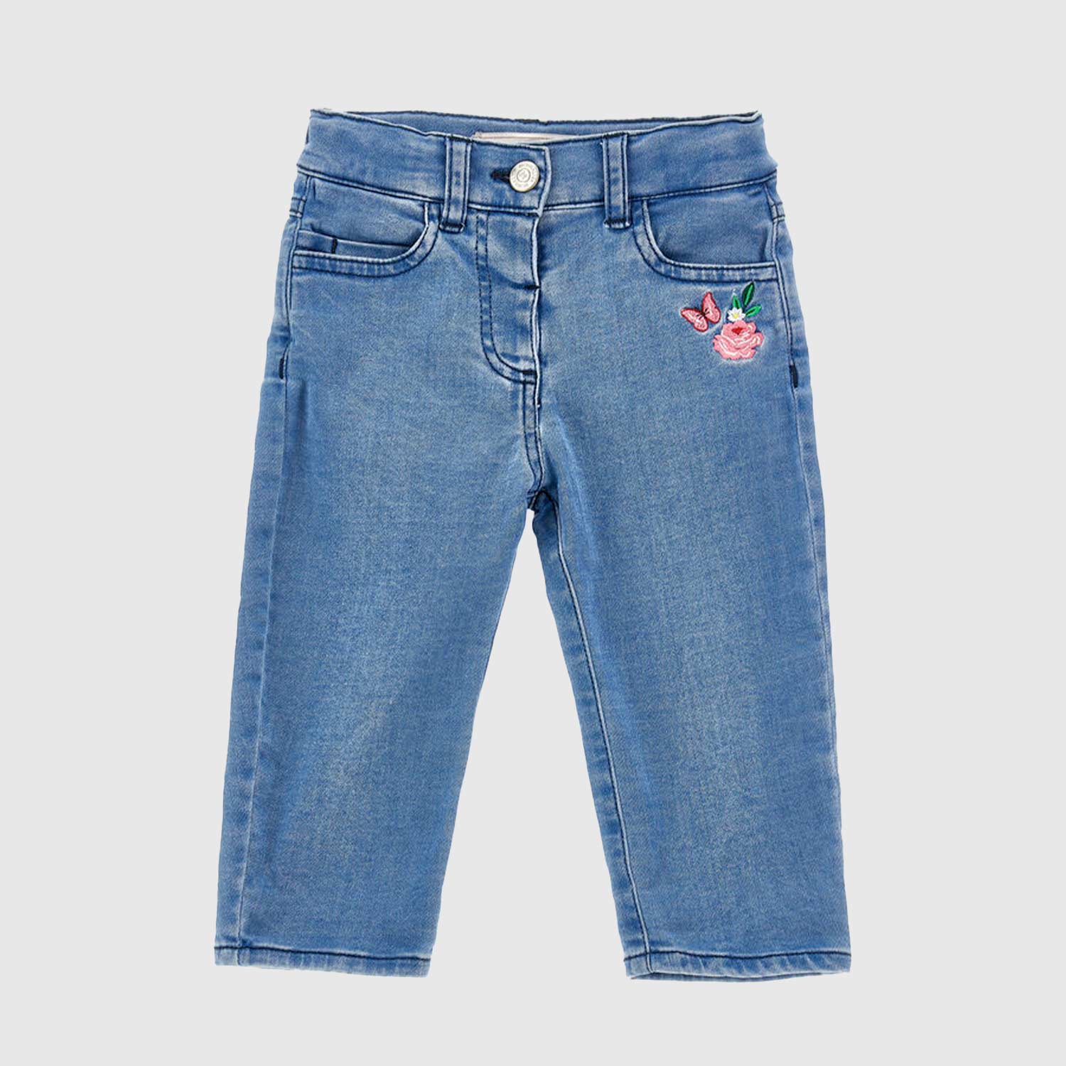 Pantaloni denim ricamato con galette - annameglio.com abbigliamento moda