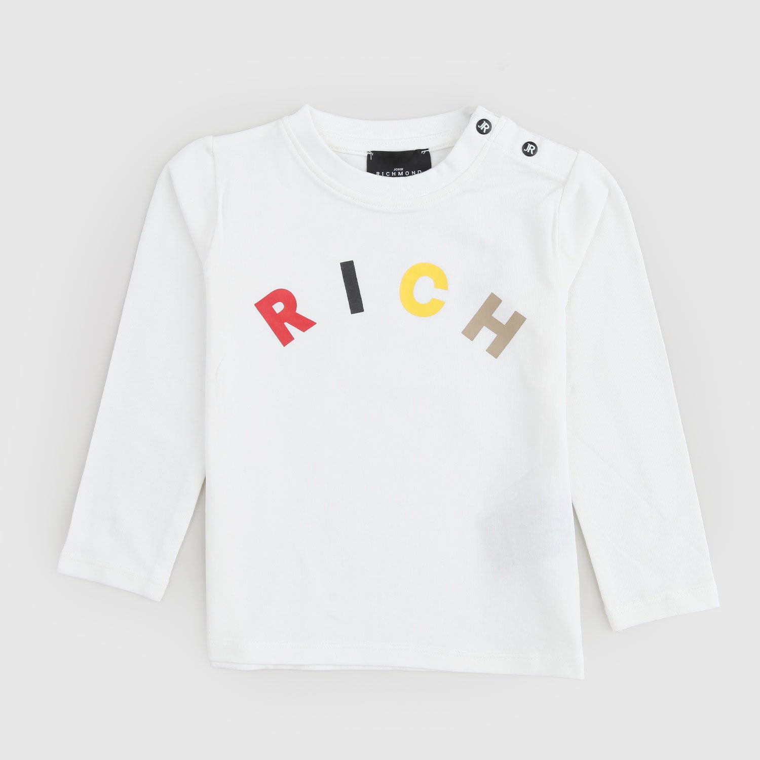 T-shirt bianca maniche lunghe con logo multicolor - annameglio.com abbigliamento moda