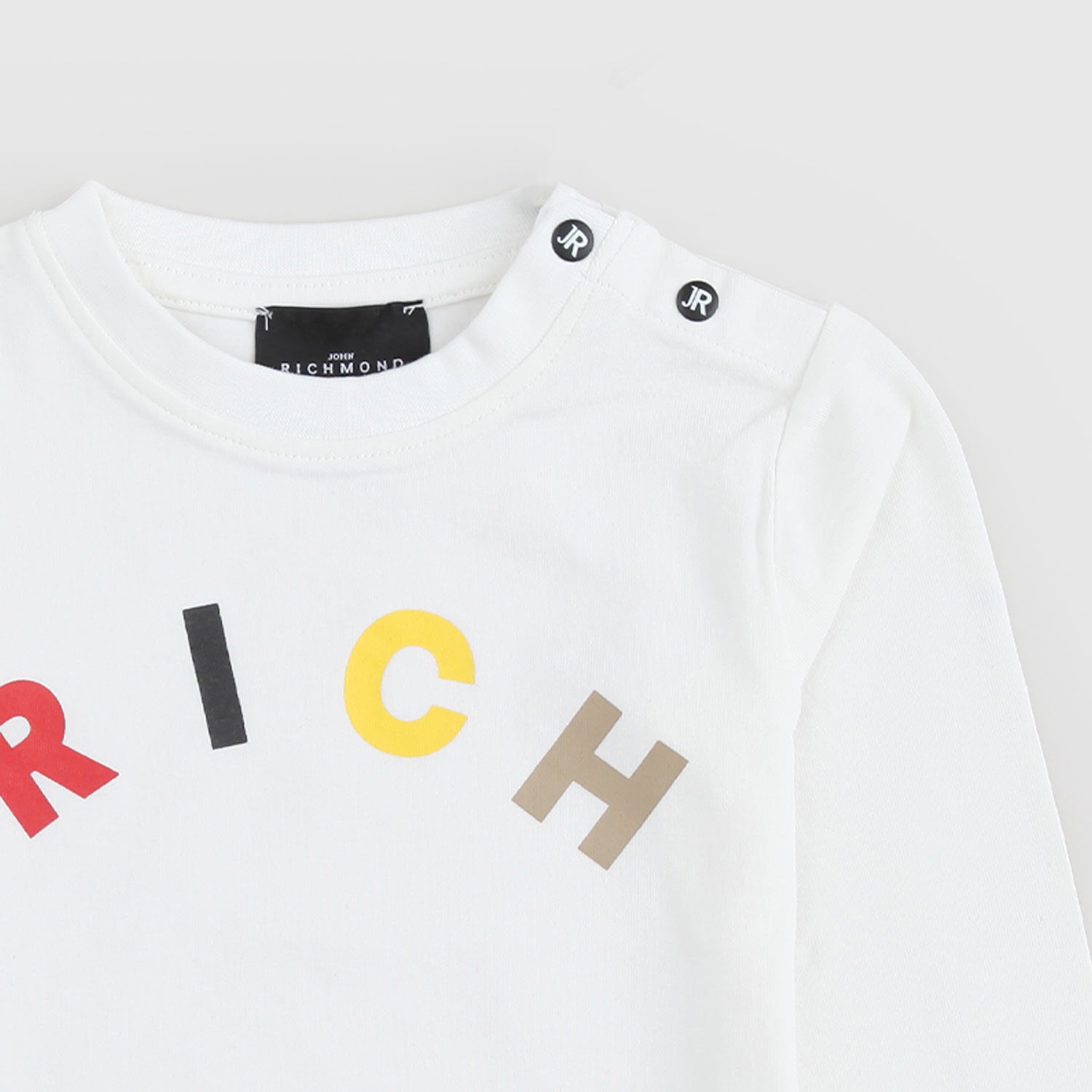 T-shirt bianca maniche lunghe con logo multicolor - annameglio.com abbigliamento moda