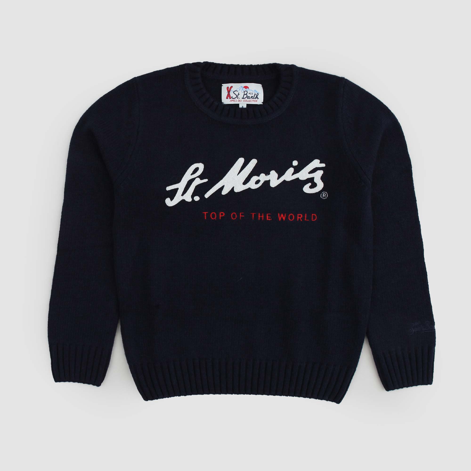 Maglione blu con ricamo St Moritz - annameglio.com abbigliamento moda