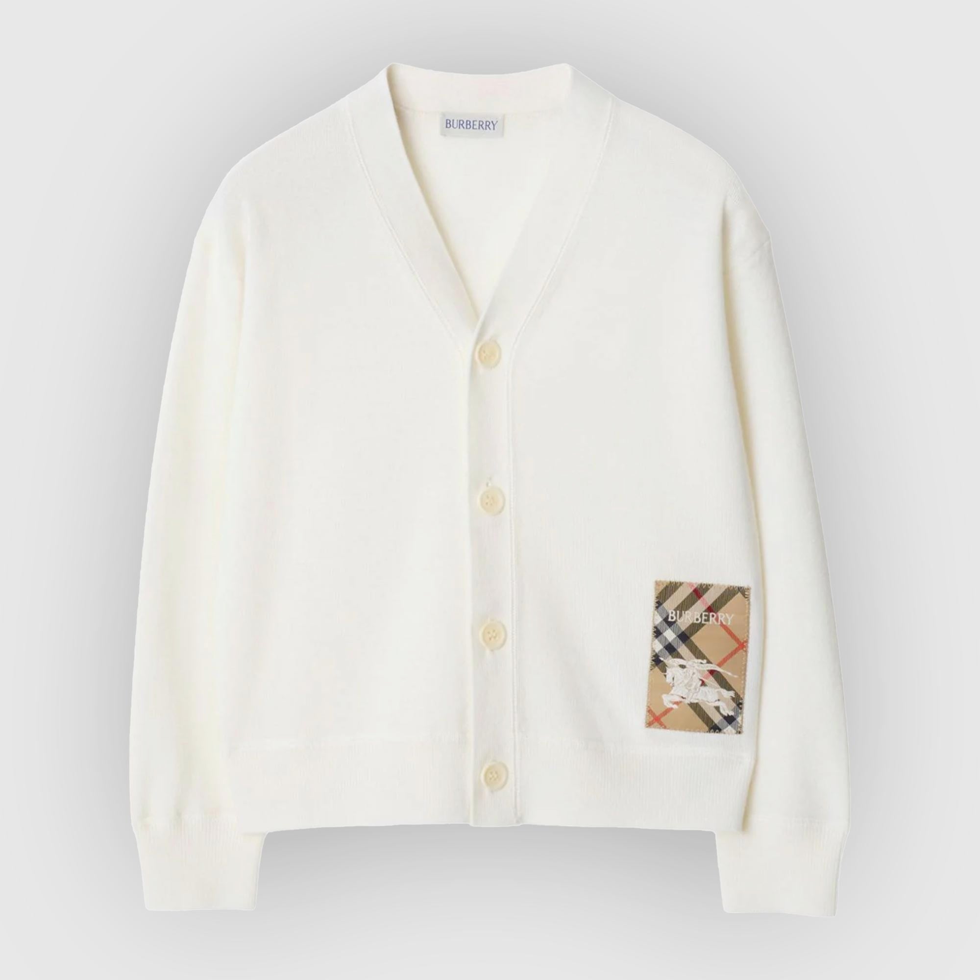 Cardigan Bianco Con Toppa Firmato BURBERRY - annameglio.com abbigliamento moda