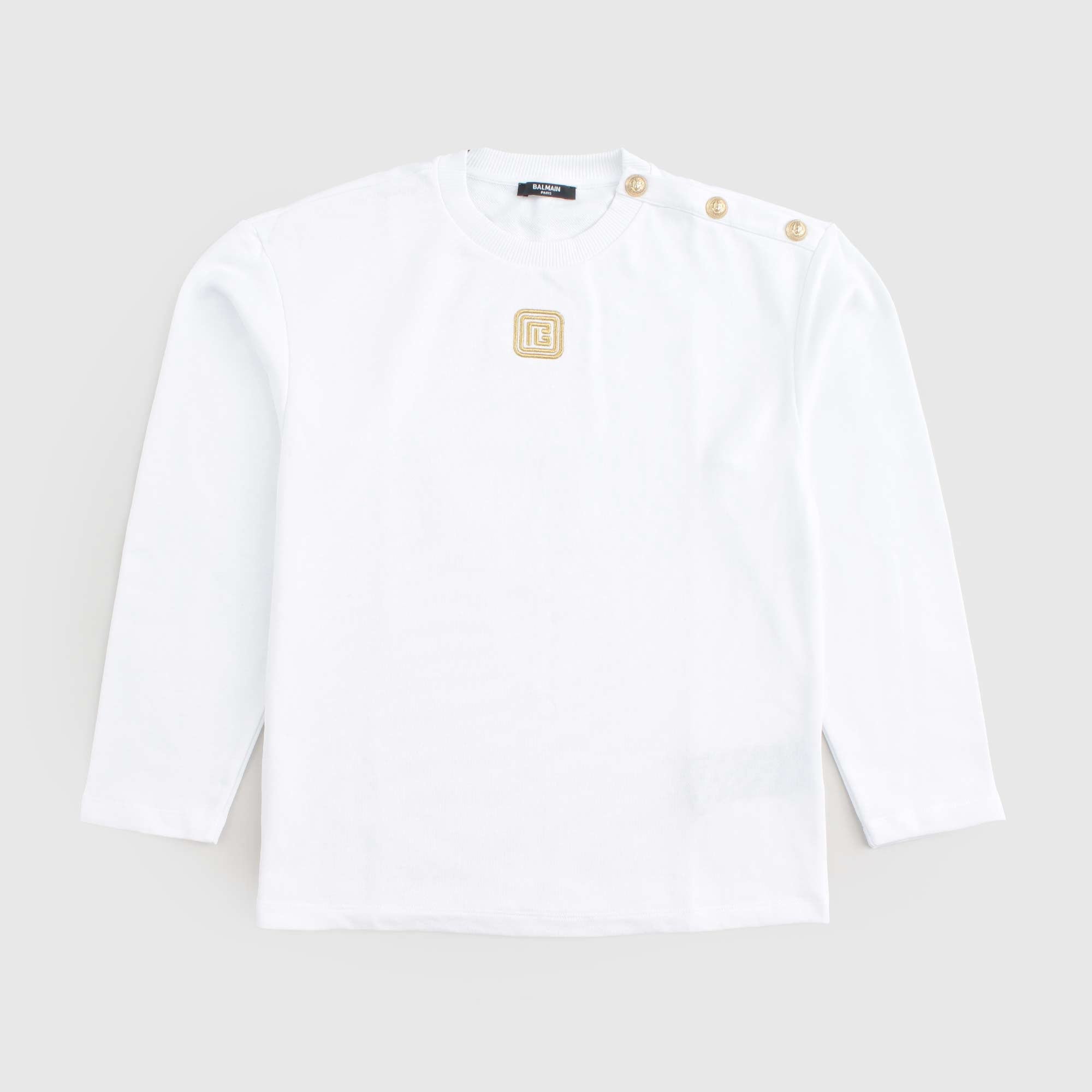 Felpa Bianca Con Logo Oro Firmata BALMAIN - annameglio.com abbigliamento moda